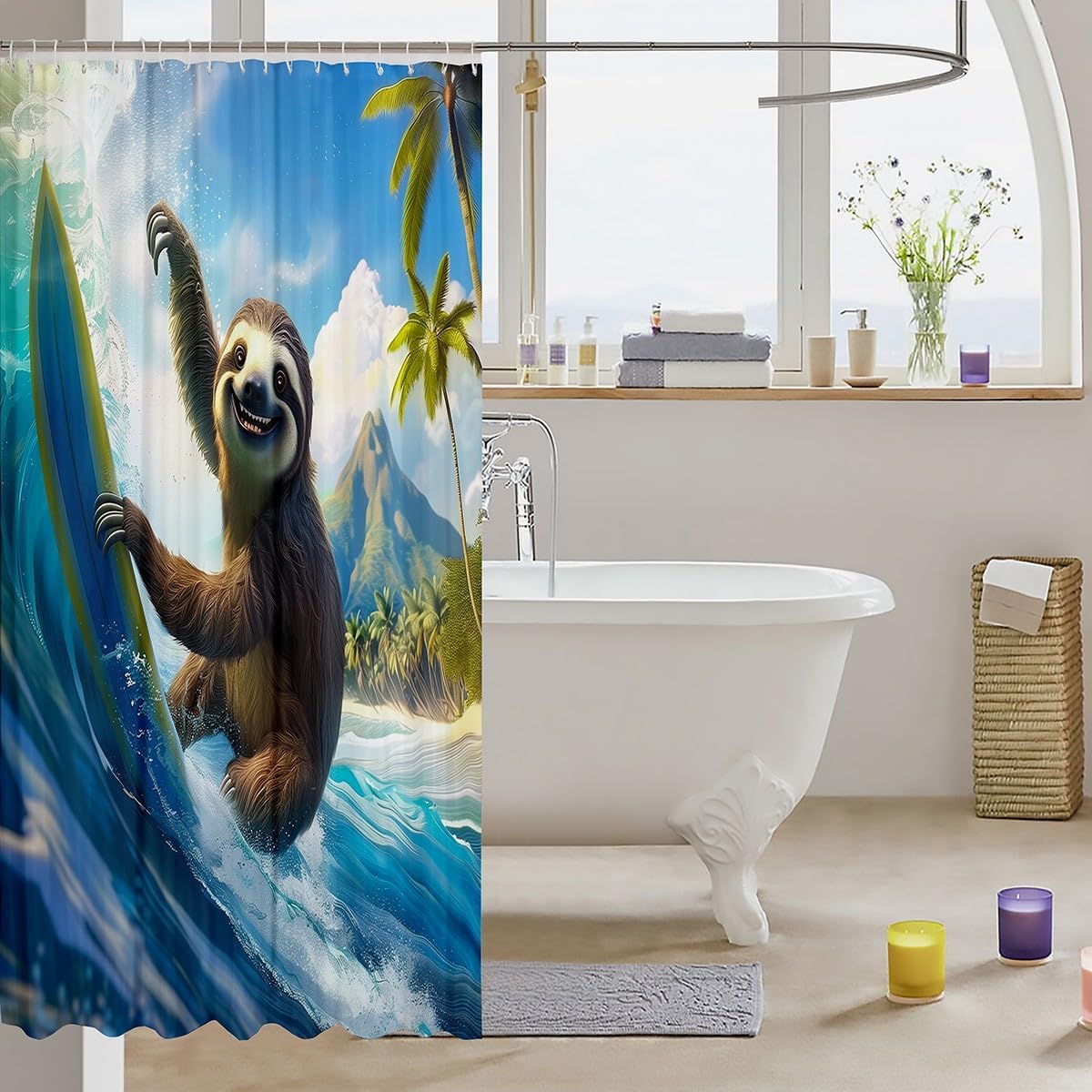 Erosebridal Surfing Sloth Shower Curtain Set 72x72