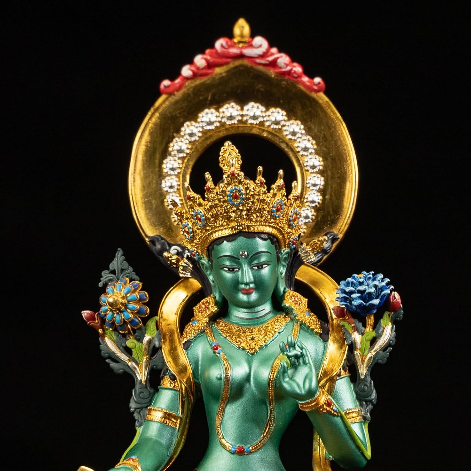 AksharaPadma Green Tara Buddha Statue 551 Inch