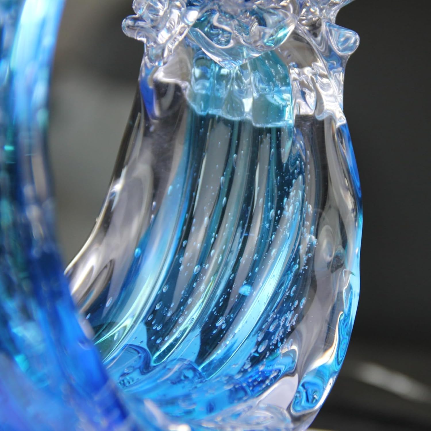 14 Inch Hand Blown Glass Ocean Waves Sculpture with Floating Base