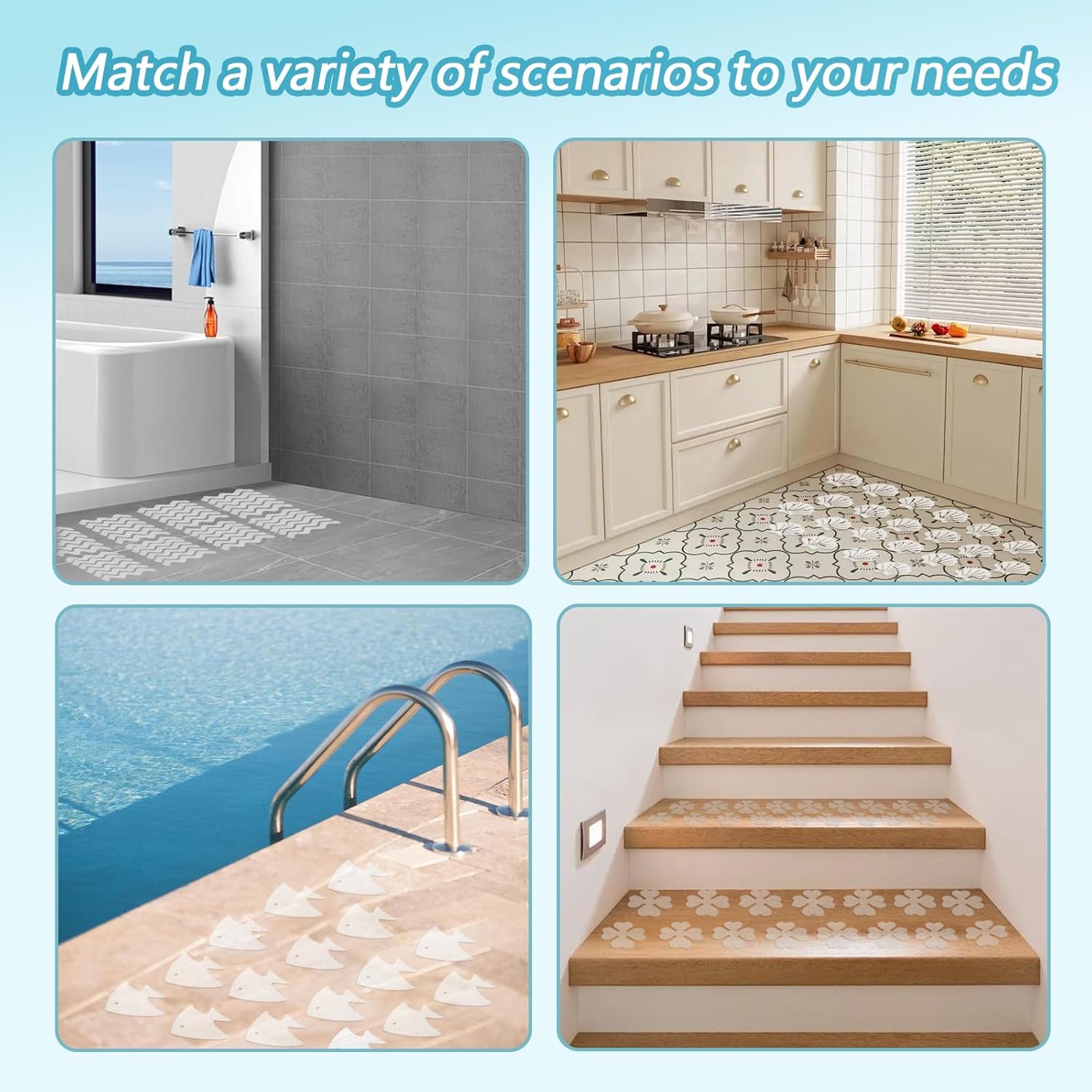 48Pcs Non-Slip Bathtub Stickers with Scraper