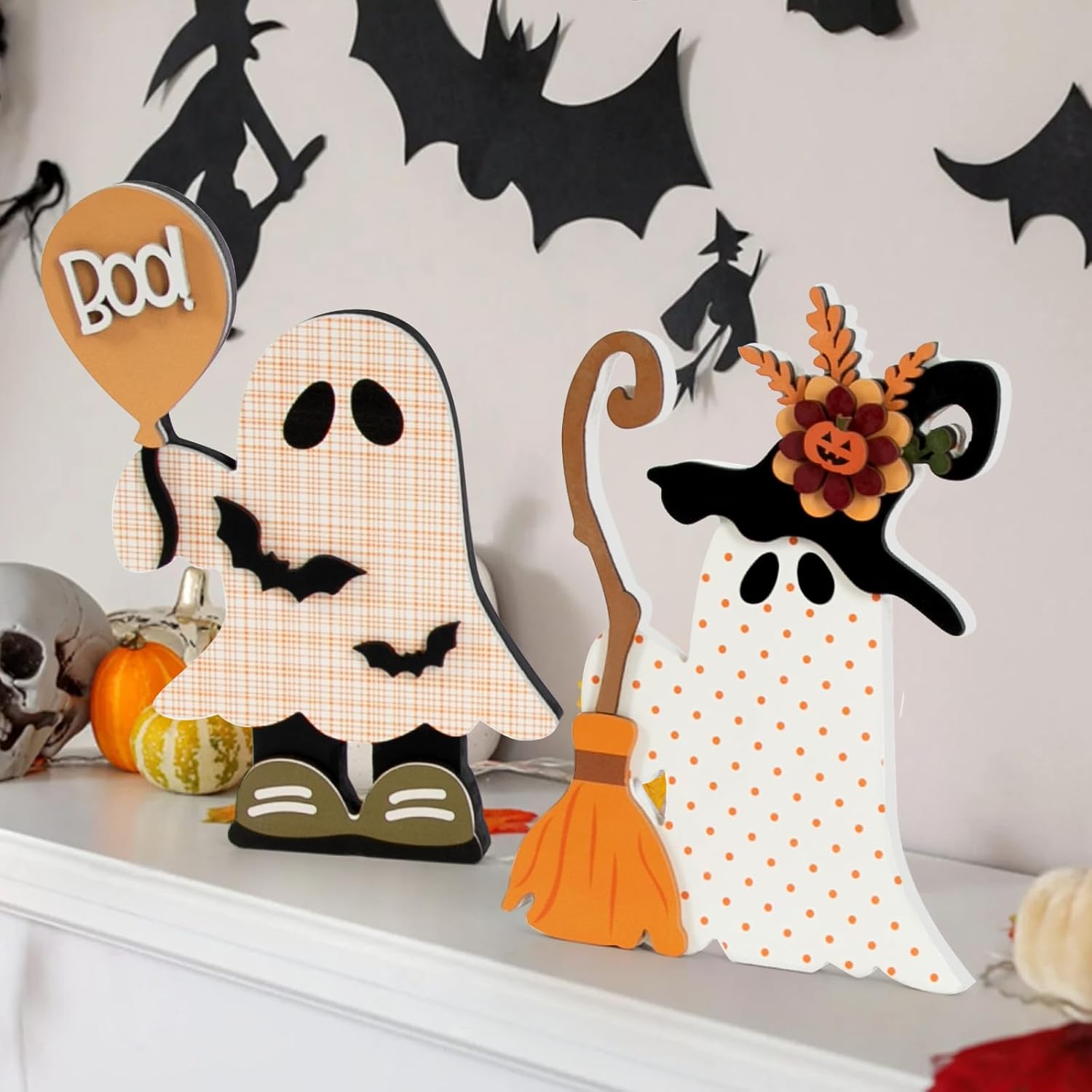 DAZONGE Halloween Decorations 2 Pack Cute Ghost Witch