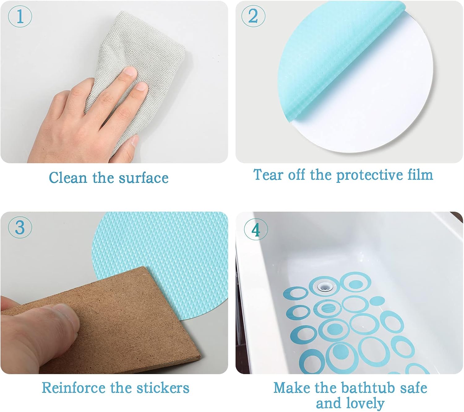 Tenare 45 Piece Non-Slip Bathtub Stickers Blue
