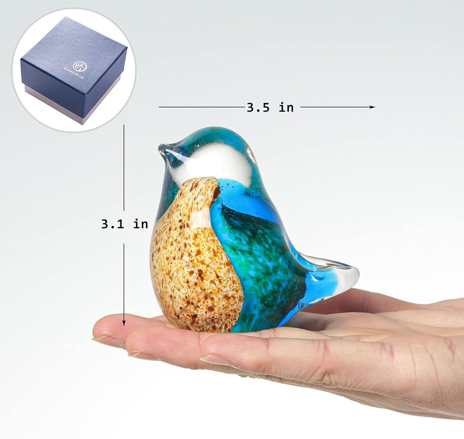 LONGWIN Handmade Glass Bird Figurine Sculpture