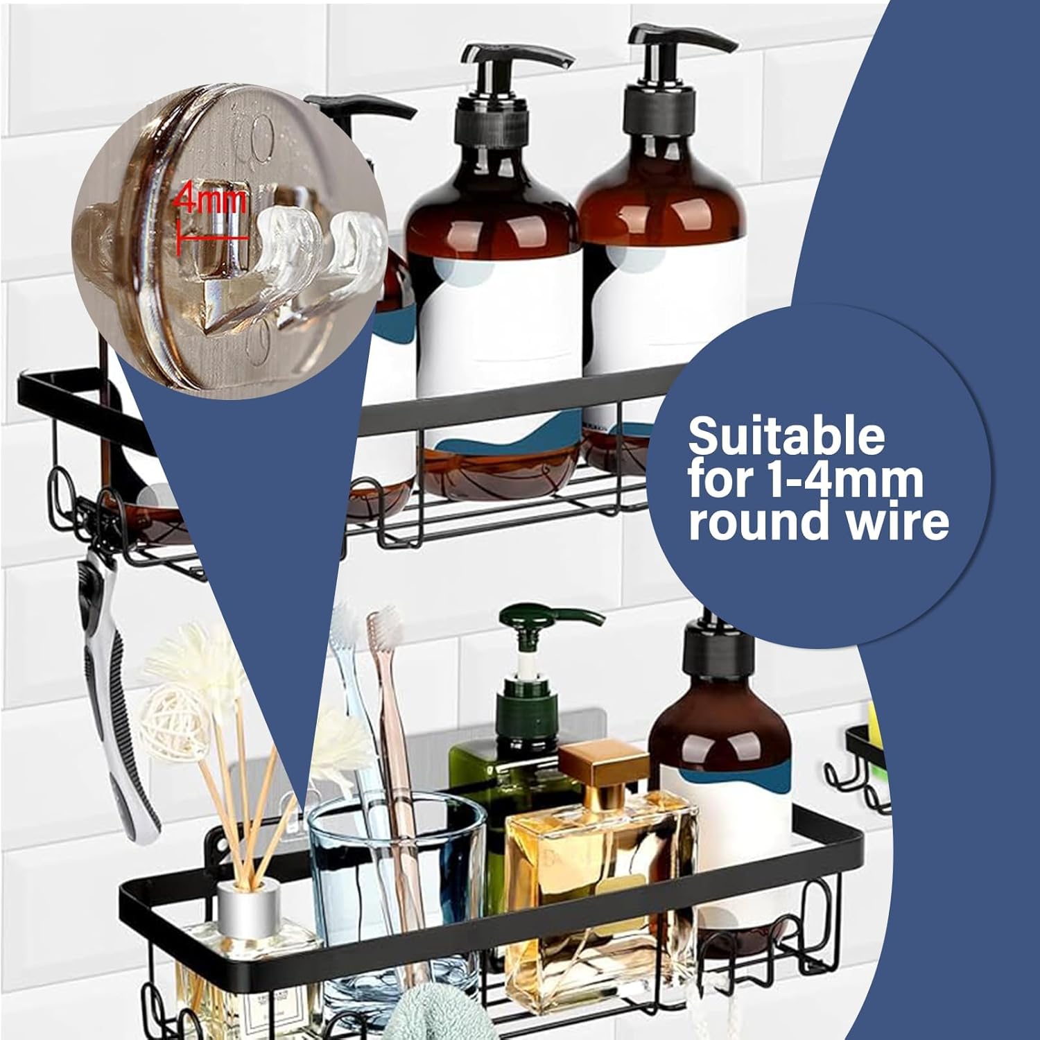 YOLOPLUS 8-Pack Adhesive Hooks for Shower Caddy