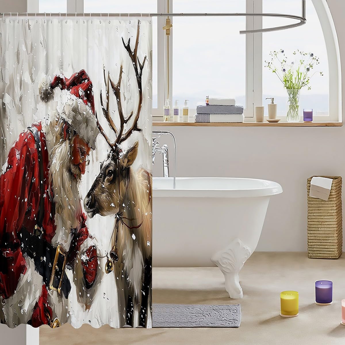 Erosebridal Christmas Elk Waterproof Shower Curtain