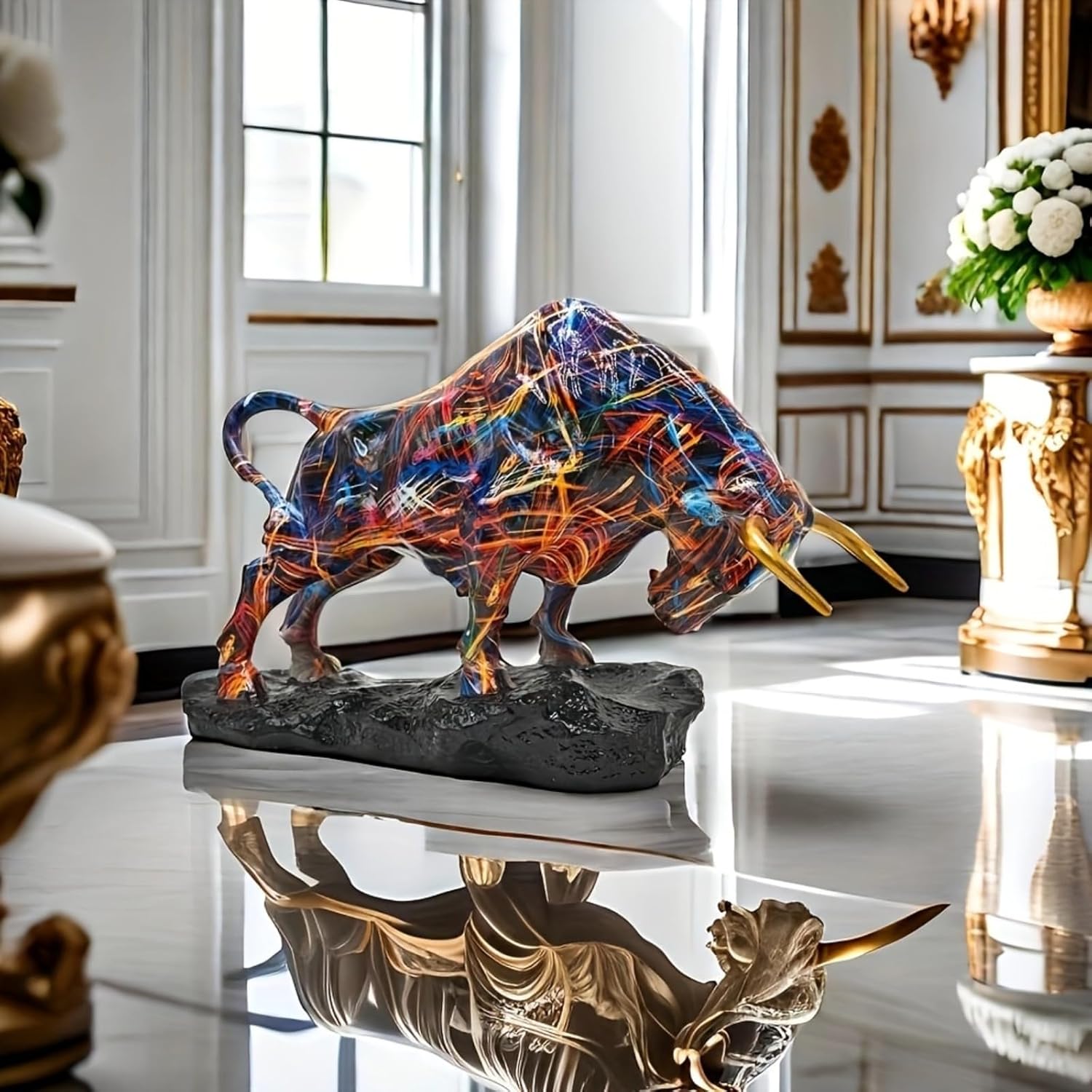 Yema Classic Abstract Resin Bull Sculpture - 138 x 866