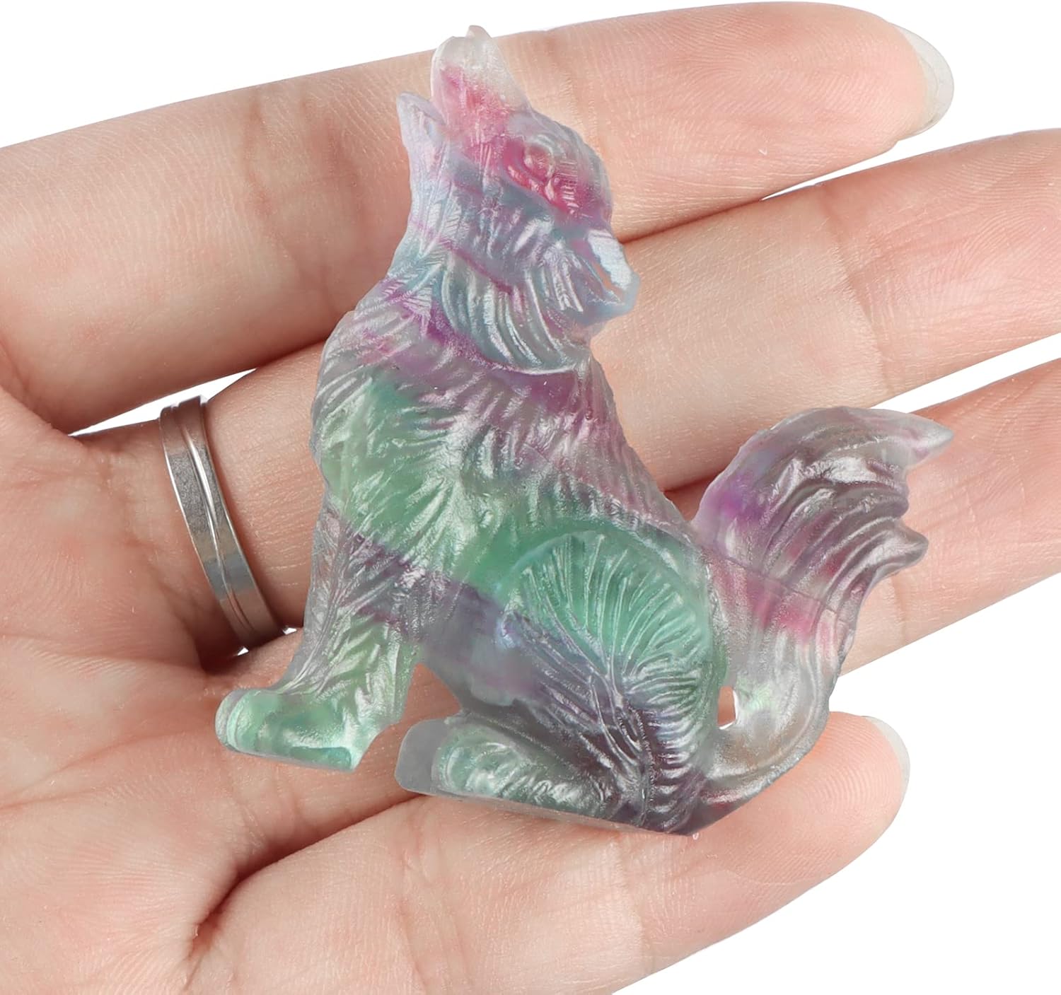 2 Crystal Wolf Statue Healing Decor with Gift Box