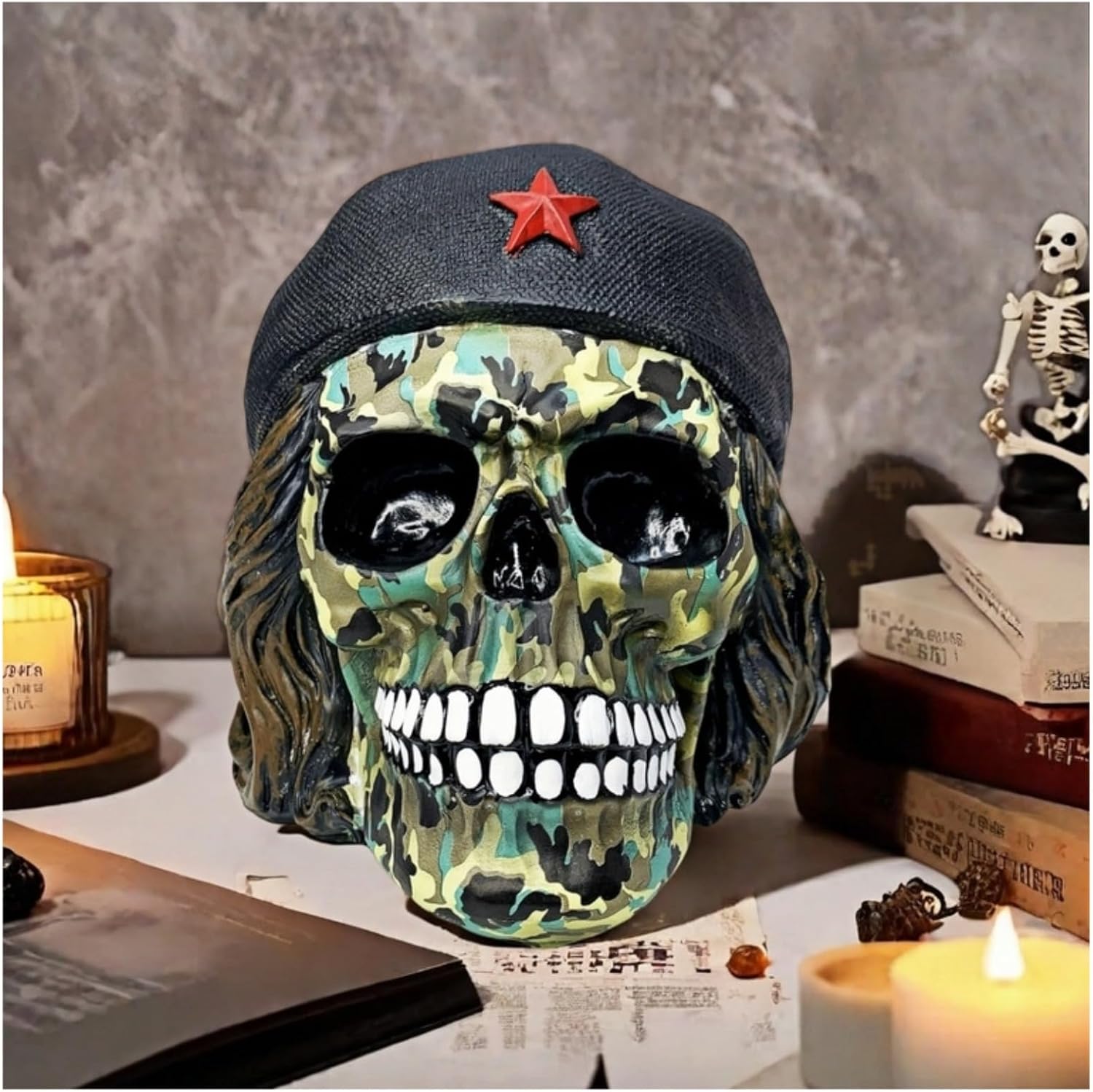 Decorative Military Skull Figurine 65 Inch Camo Flame Design