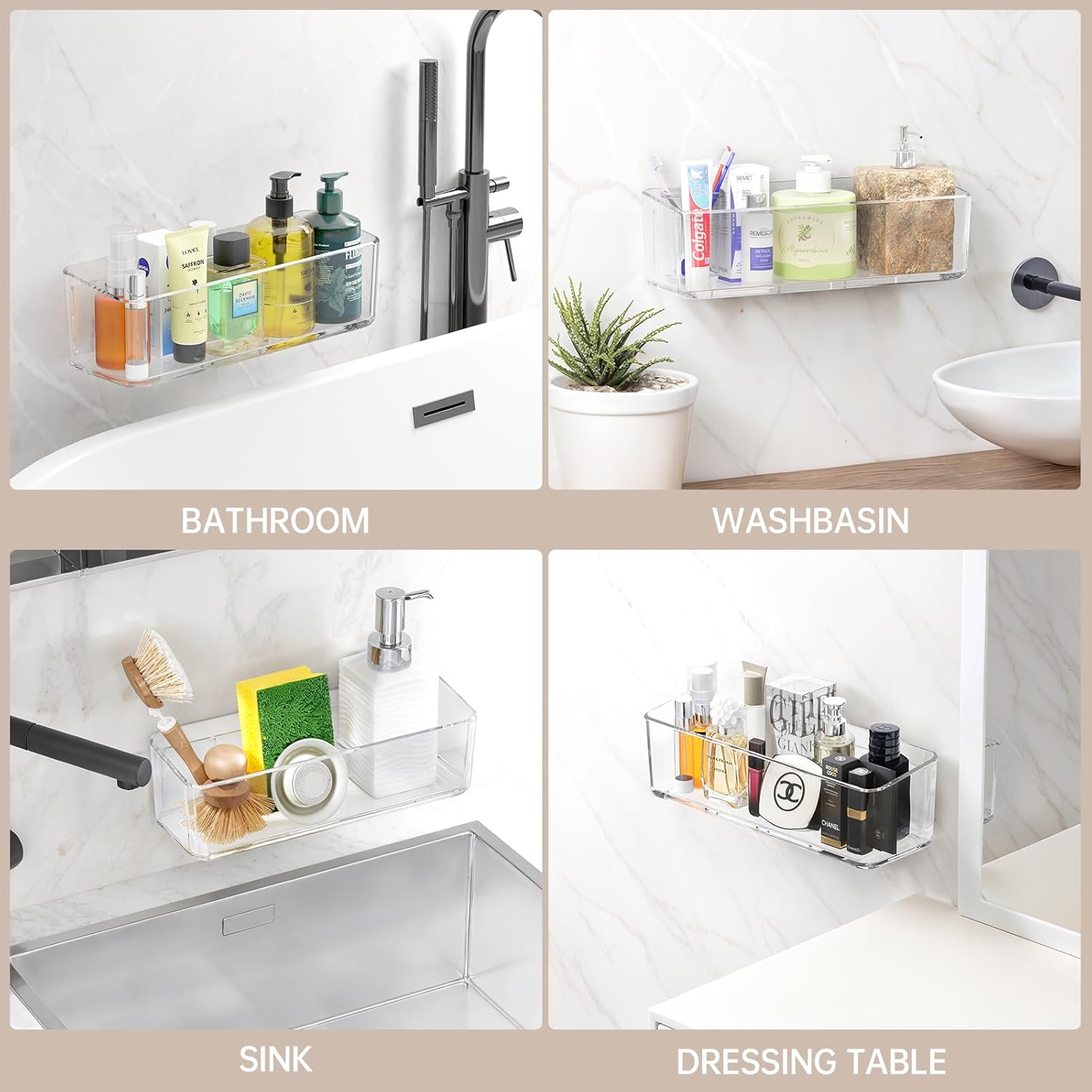 PAVSTINE 2 Pcs Clear Shower Shelf Organizer