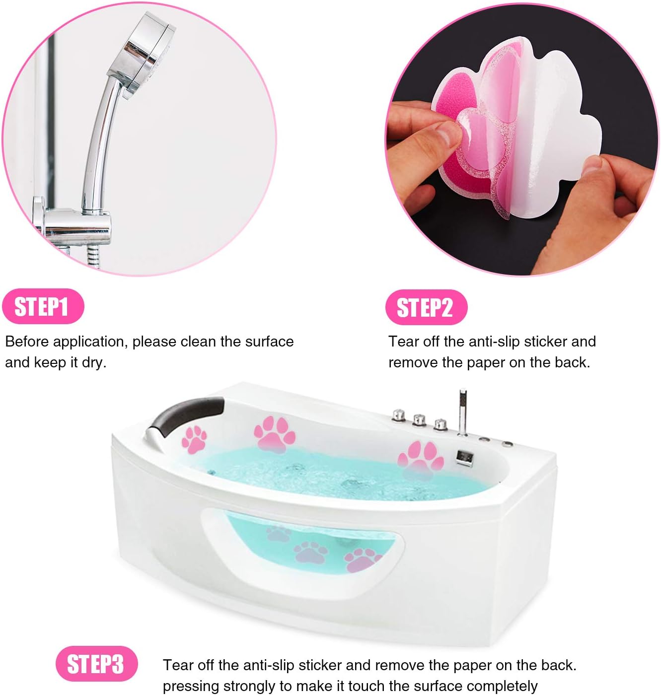 Non-Slip Bathtub Stickers with Scraper Pink