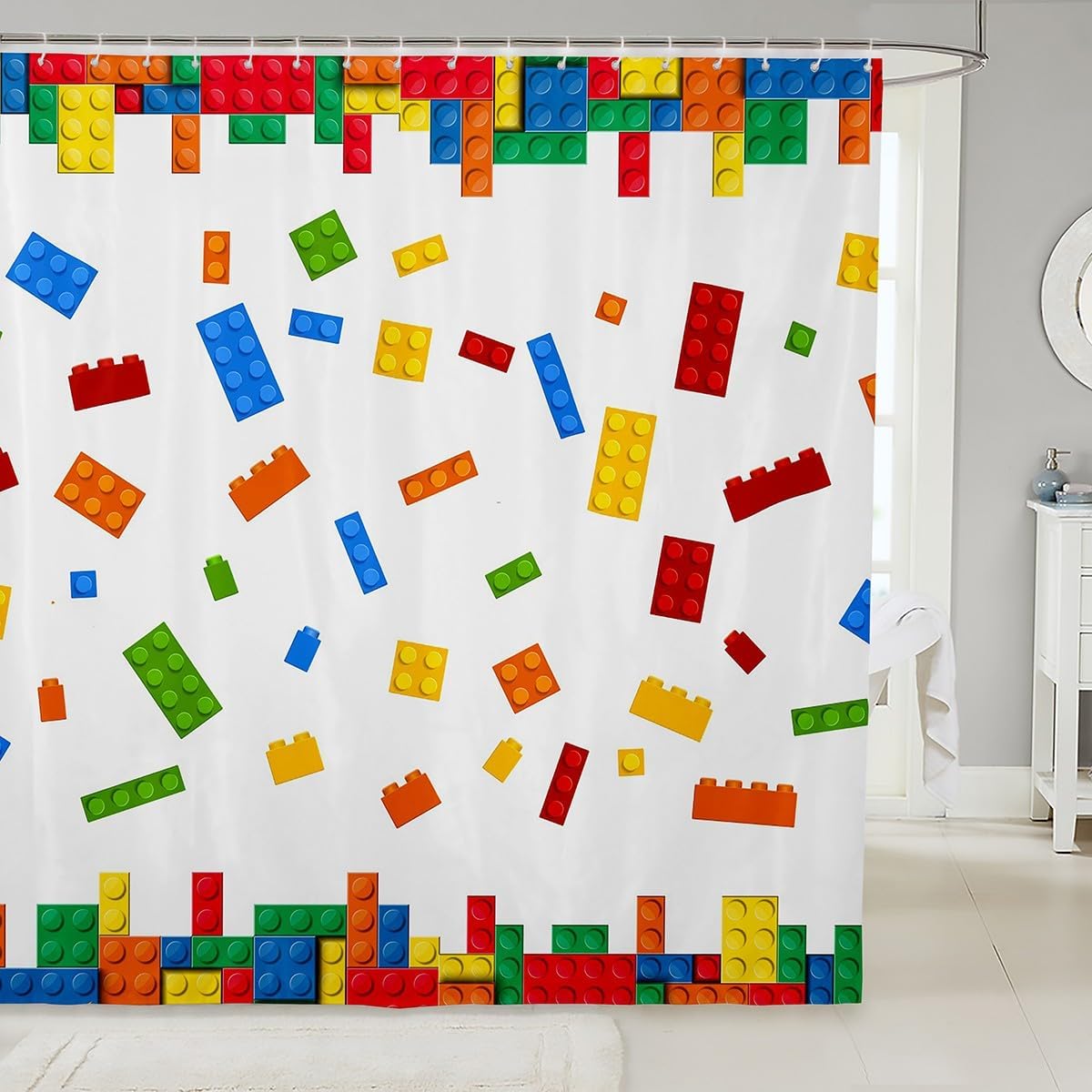 Erosebridal 3D Building Blocks Shower Curtain Set