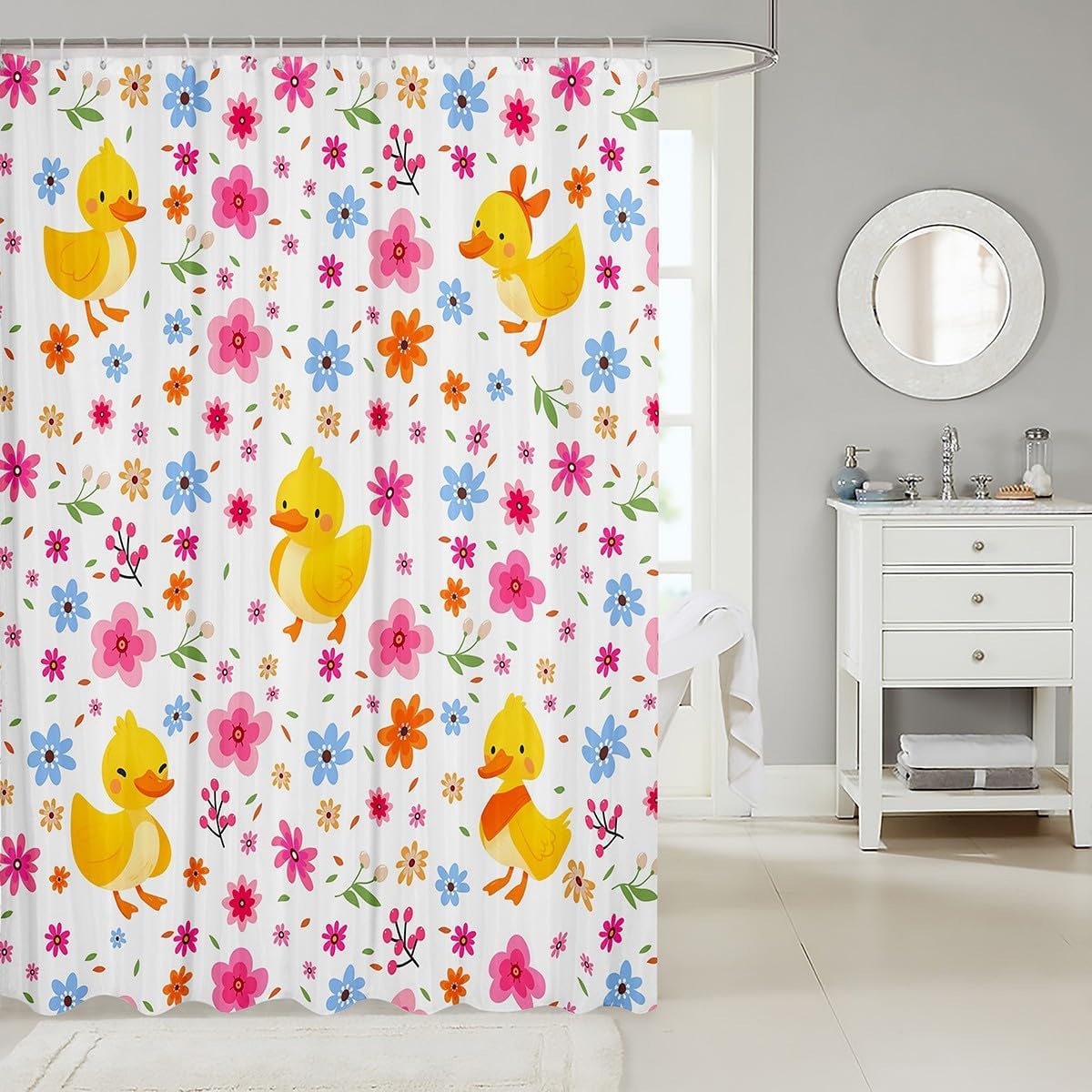 Erosebridal Girly Pink Floral Shower Curtain Set