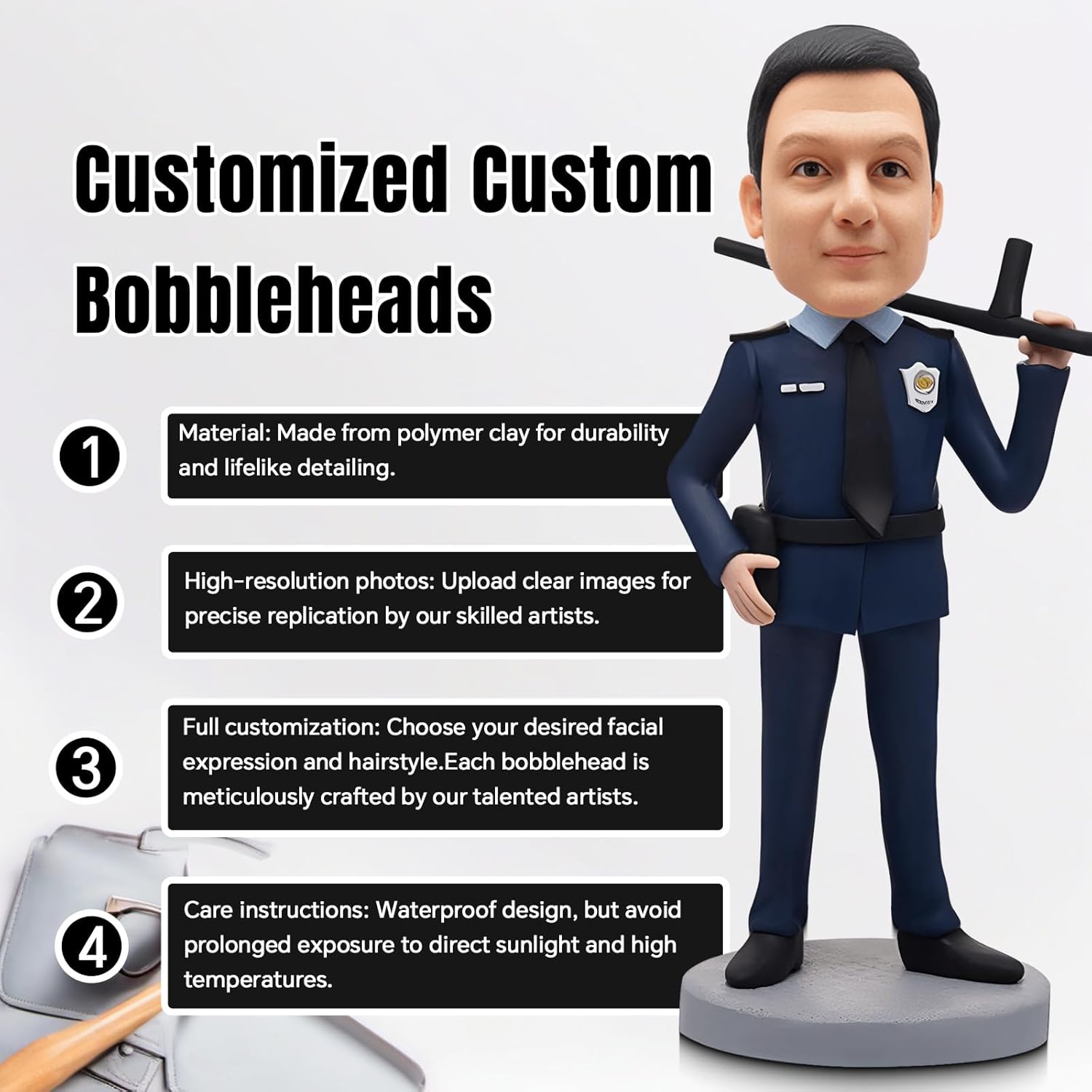 Customized Police Officer Bobblehead - Personalized Desk Decor
