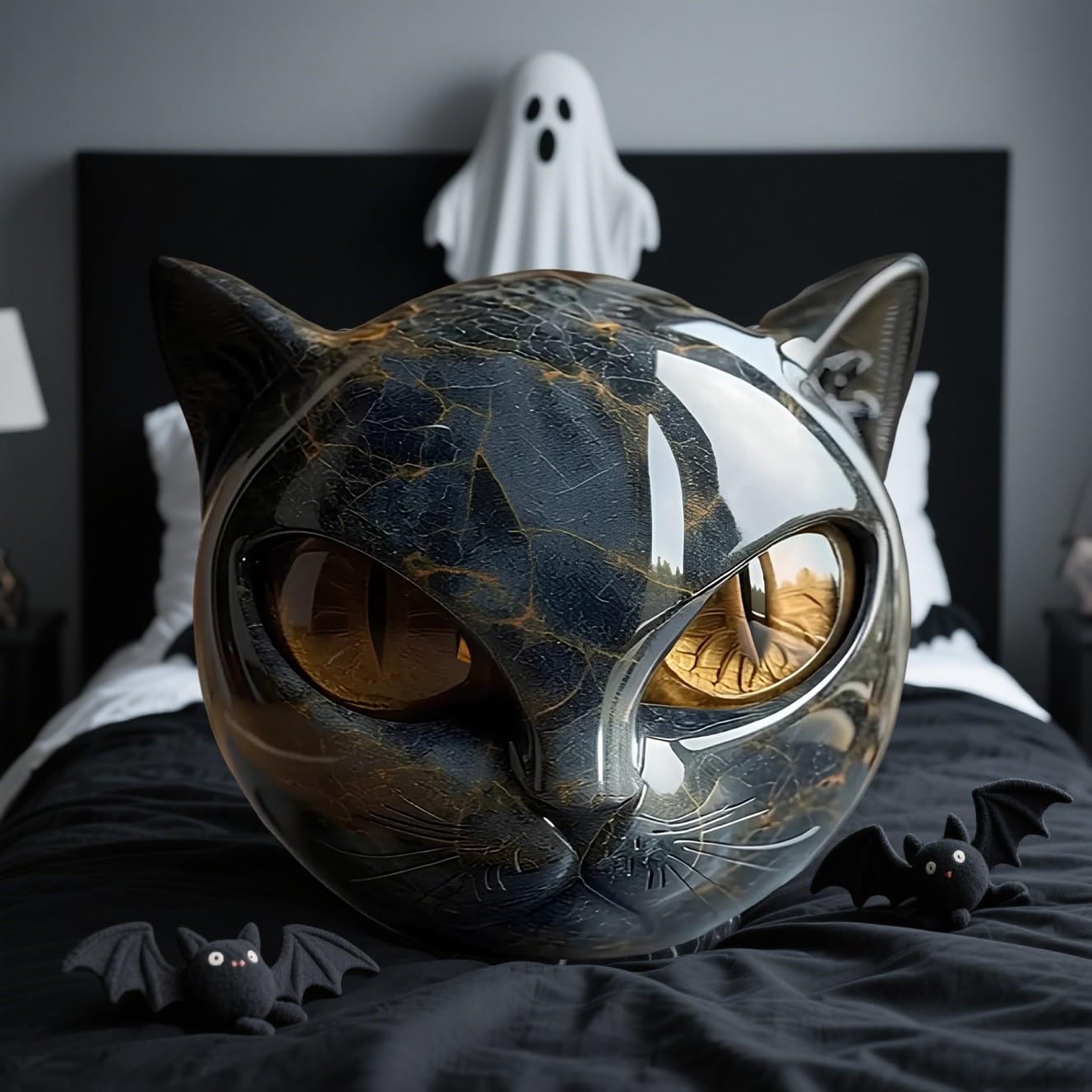 Luxury Black Cat Gemstone Sculpture Elegant Decor Gift