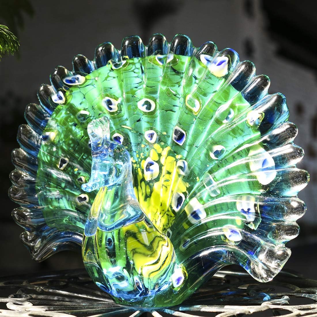 Crystalsuncatcher Peacock Art Glass Table Top Sculpture