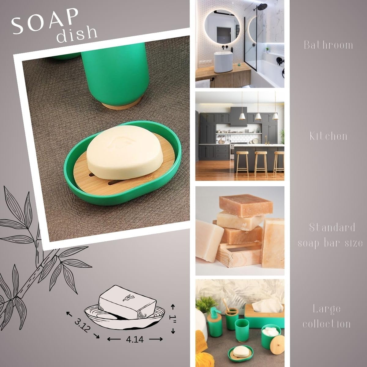 Premium Green Soap Dish with Bamboo Tray for Elegant Bath Organization