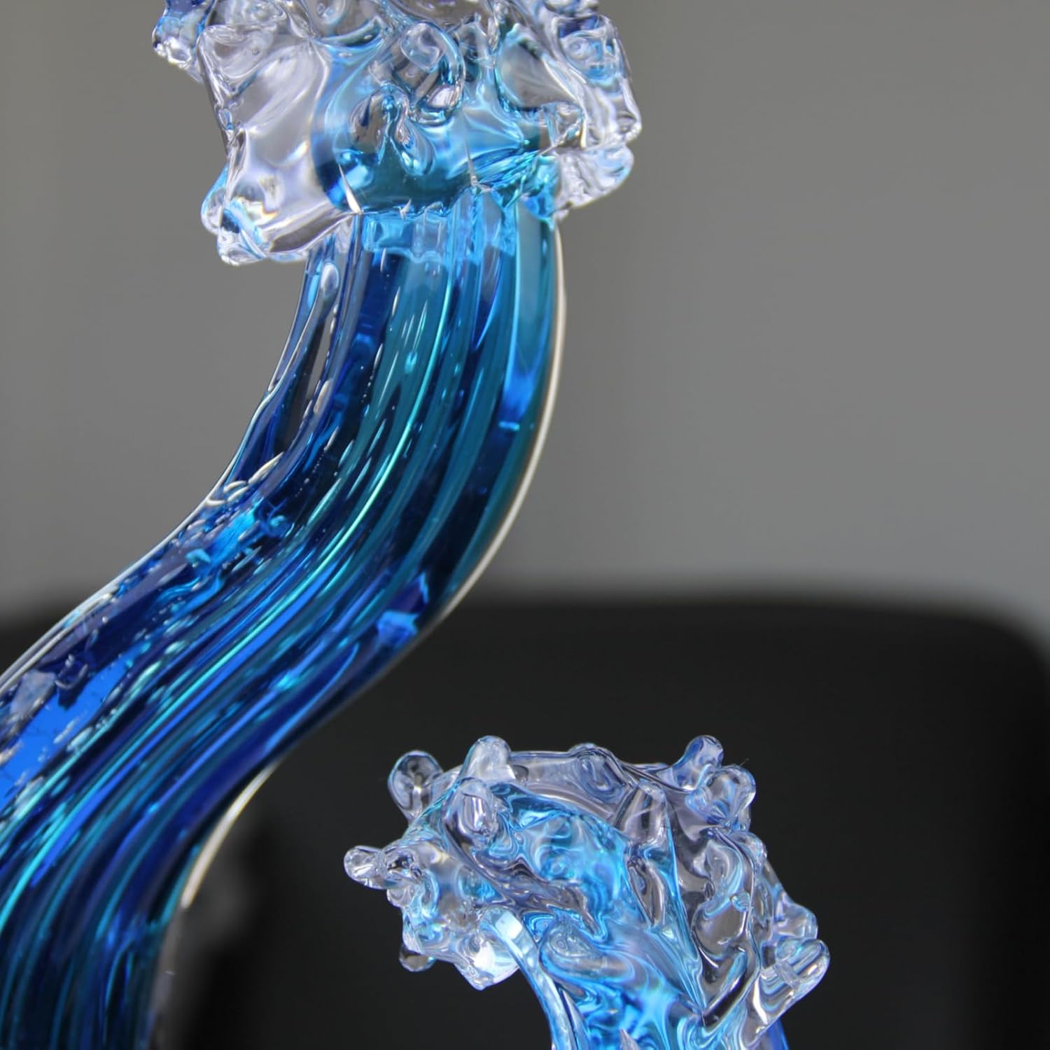 14 Inch Hand Blown Glass Ocean Waves Sculpture with Floating Base