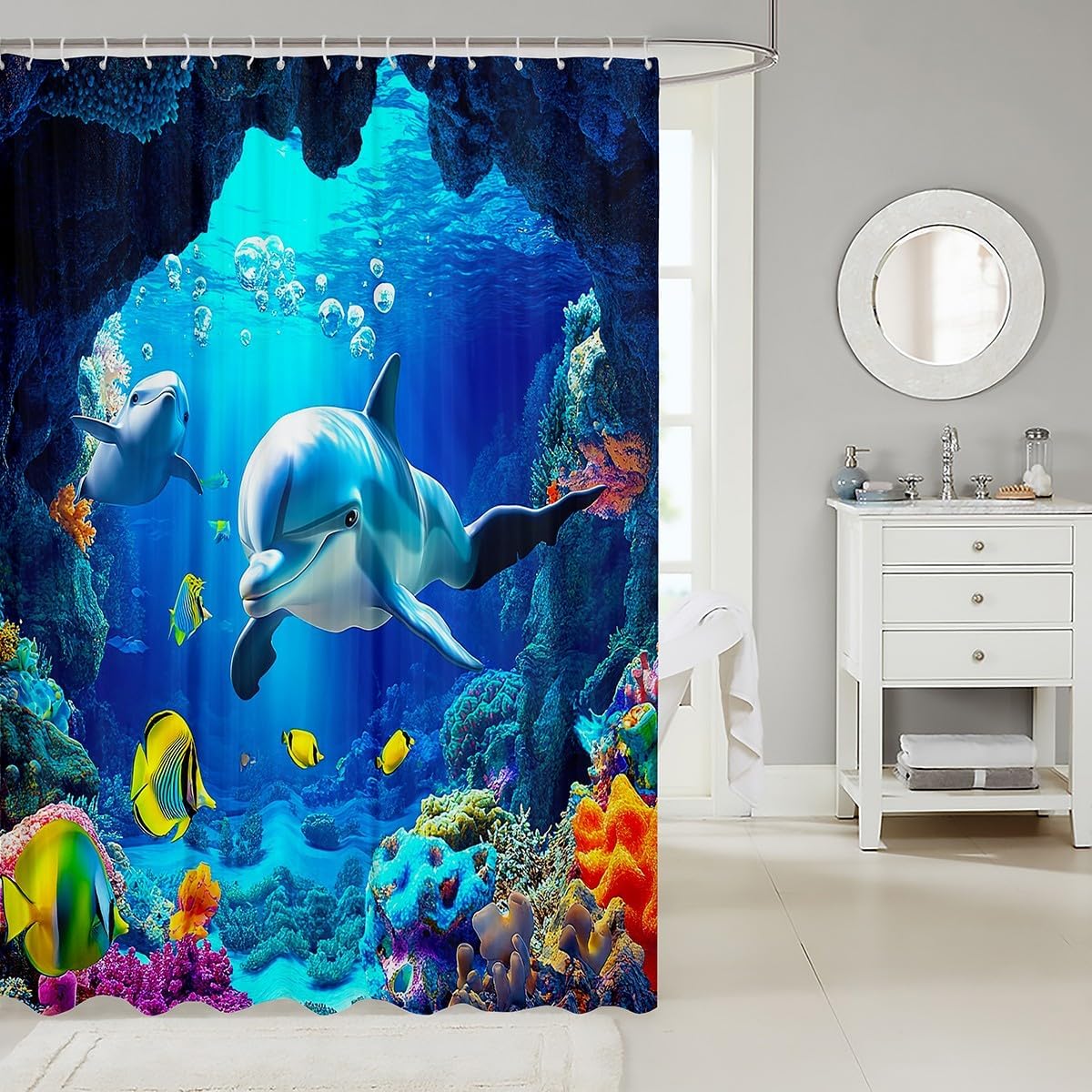 3D Dolphin Pattern Shower Curtain Set 72x72