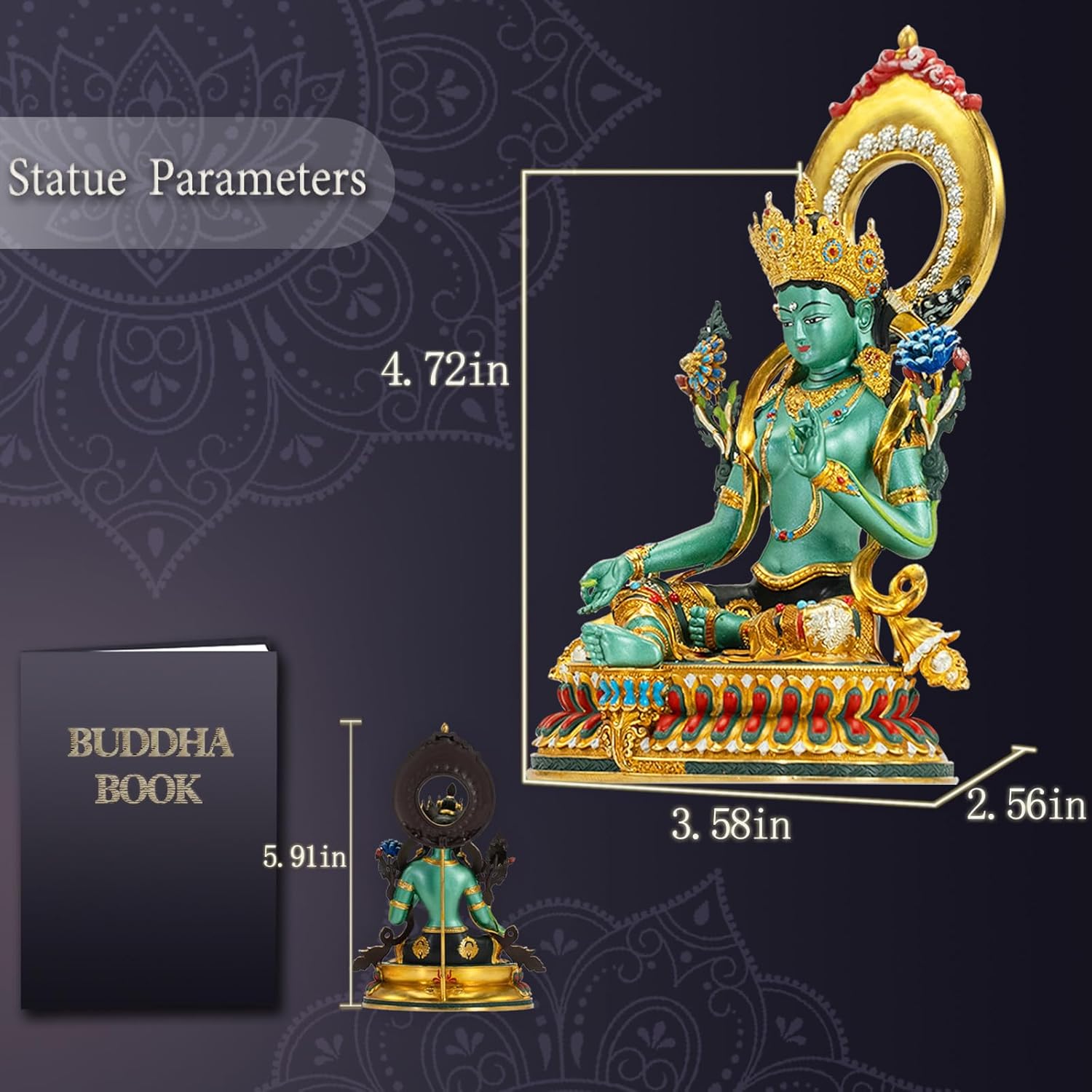 AksharaPadma Green Tara Buddha Statue 551 Inch