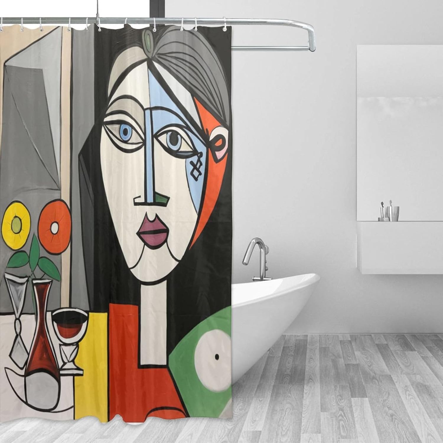 DAOWANGZUO Abstract Girl Cup Flower Shower Curtain Set 72x72in