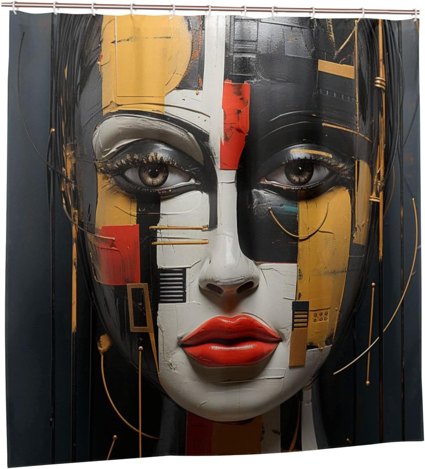 DAOWANGZUO Black Hair Girl Boho Shower Curtain Set