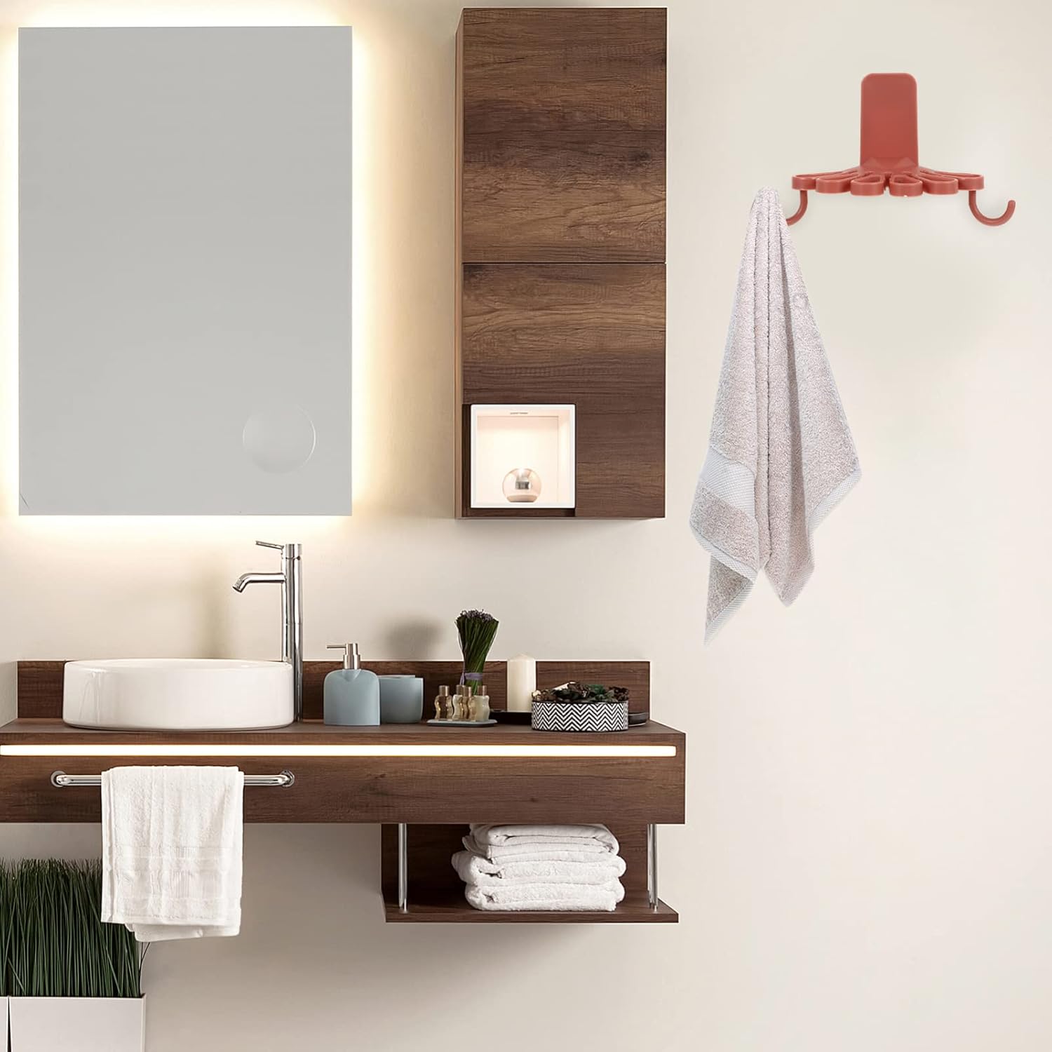 Housoutil Plastic Towel Rack Holder with Swivel Hooks