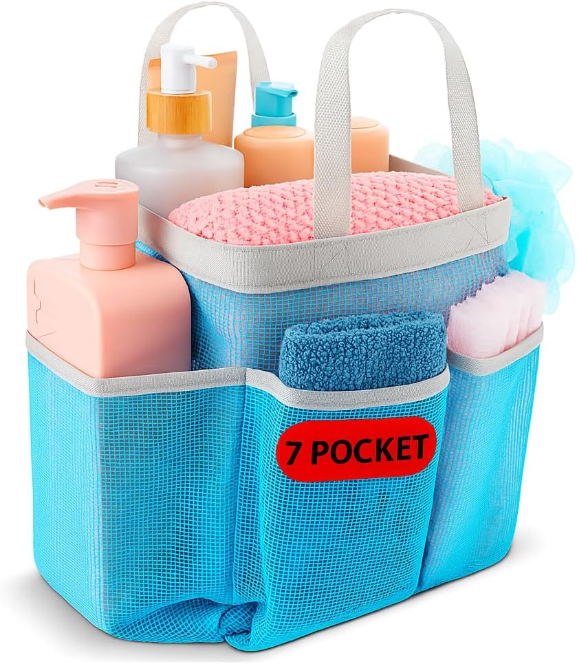 Handy Laundry Mesh Shower Caddy Bag - 7 Pockets Blue