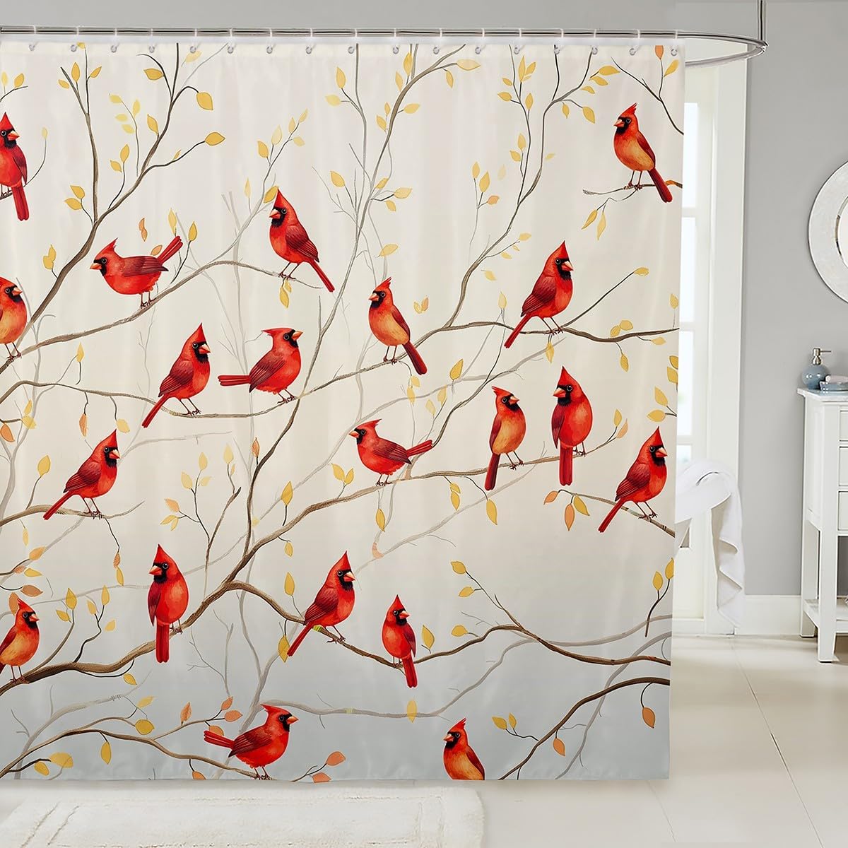 Erosebridal Red Bird Waterproof Shower Curtain Set