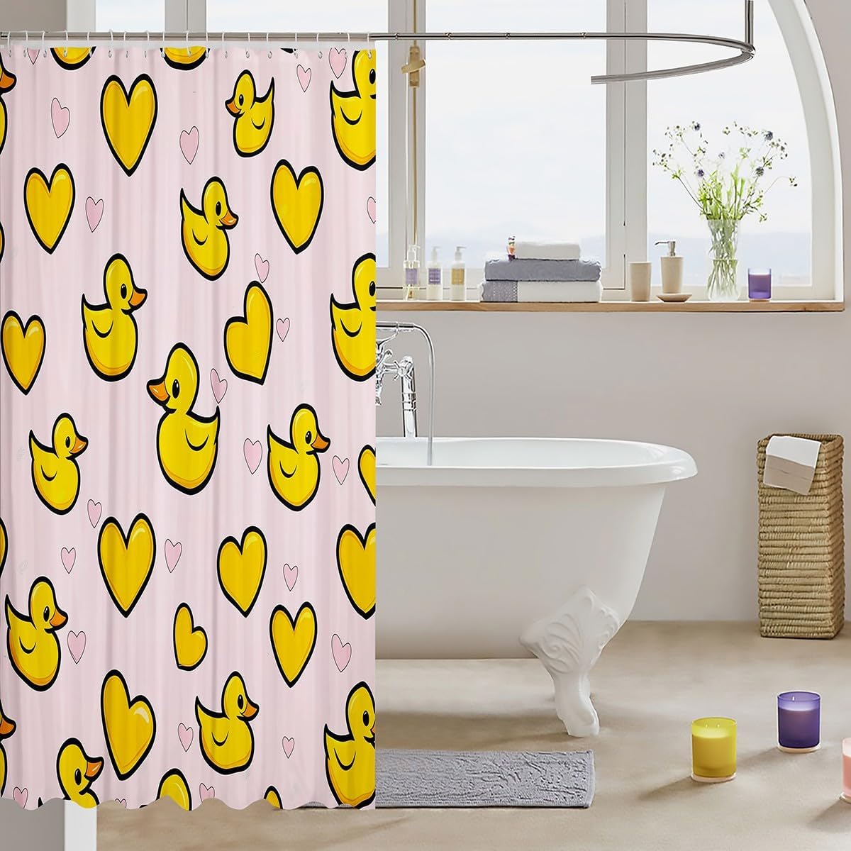 Erosebridal Yellow Duck Shower Curtain Set with 15 Hooks 1