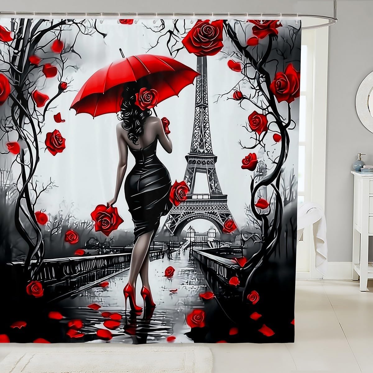 Erosebridal Black Girls Rose Floral Shower Curtain Set 72x72