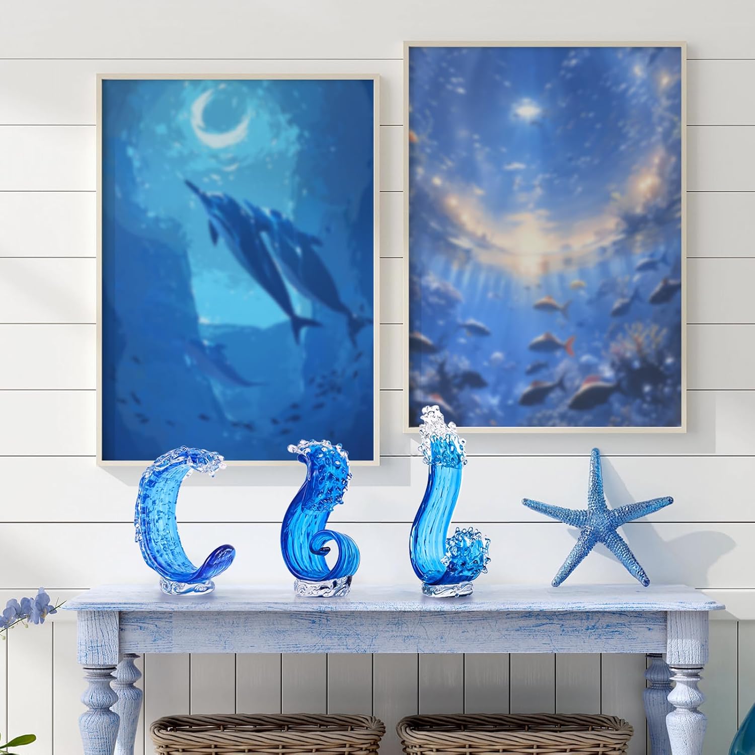 Blue Glass Sculpture Home Decor Art Statue