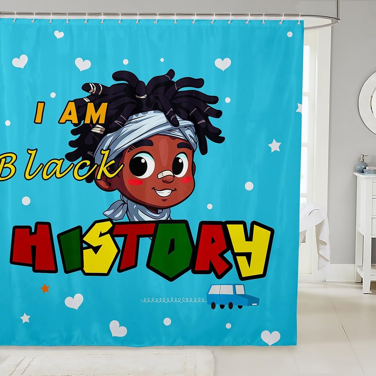 Black Boy Shower Curtain Set for Kids Teens