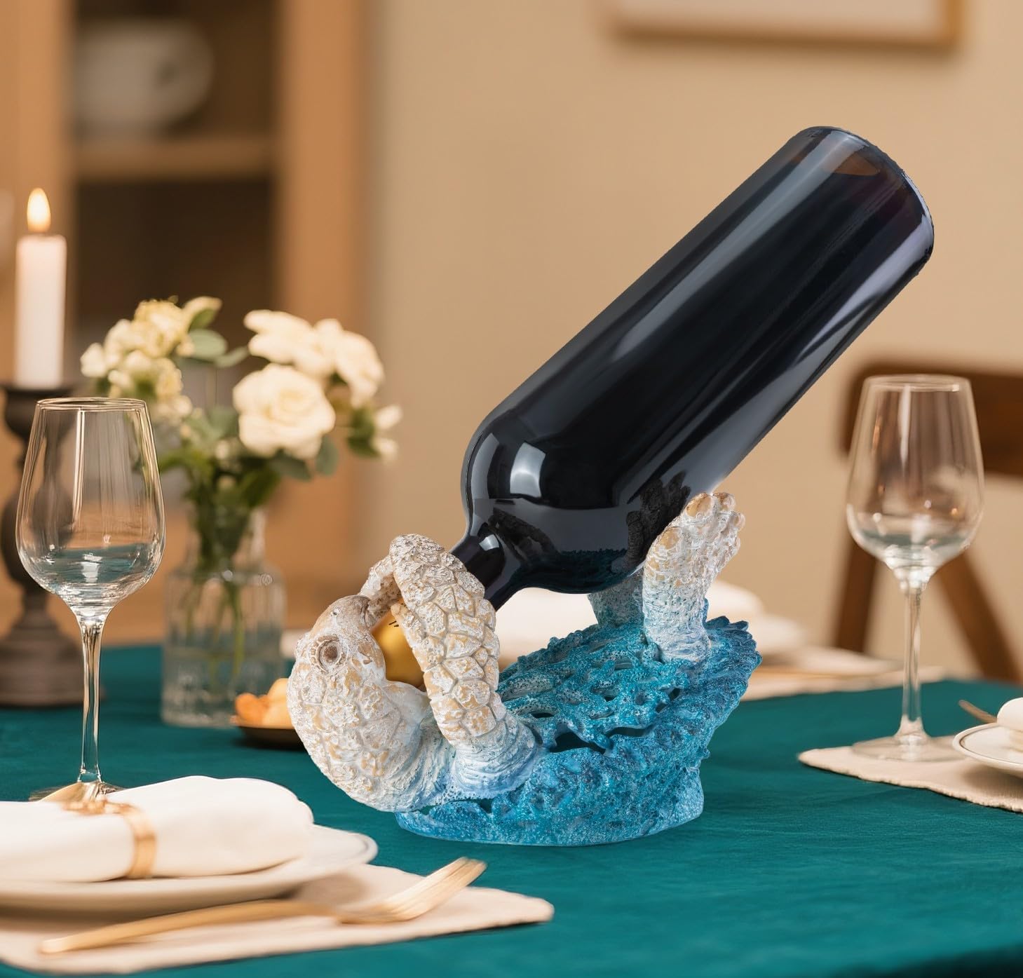 VVGIFTS Sea Turtle Wine Bottle Holder Statue