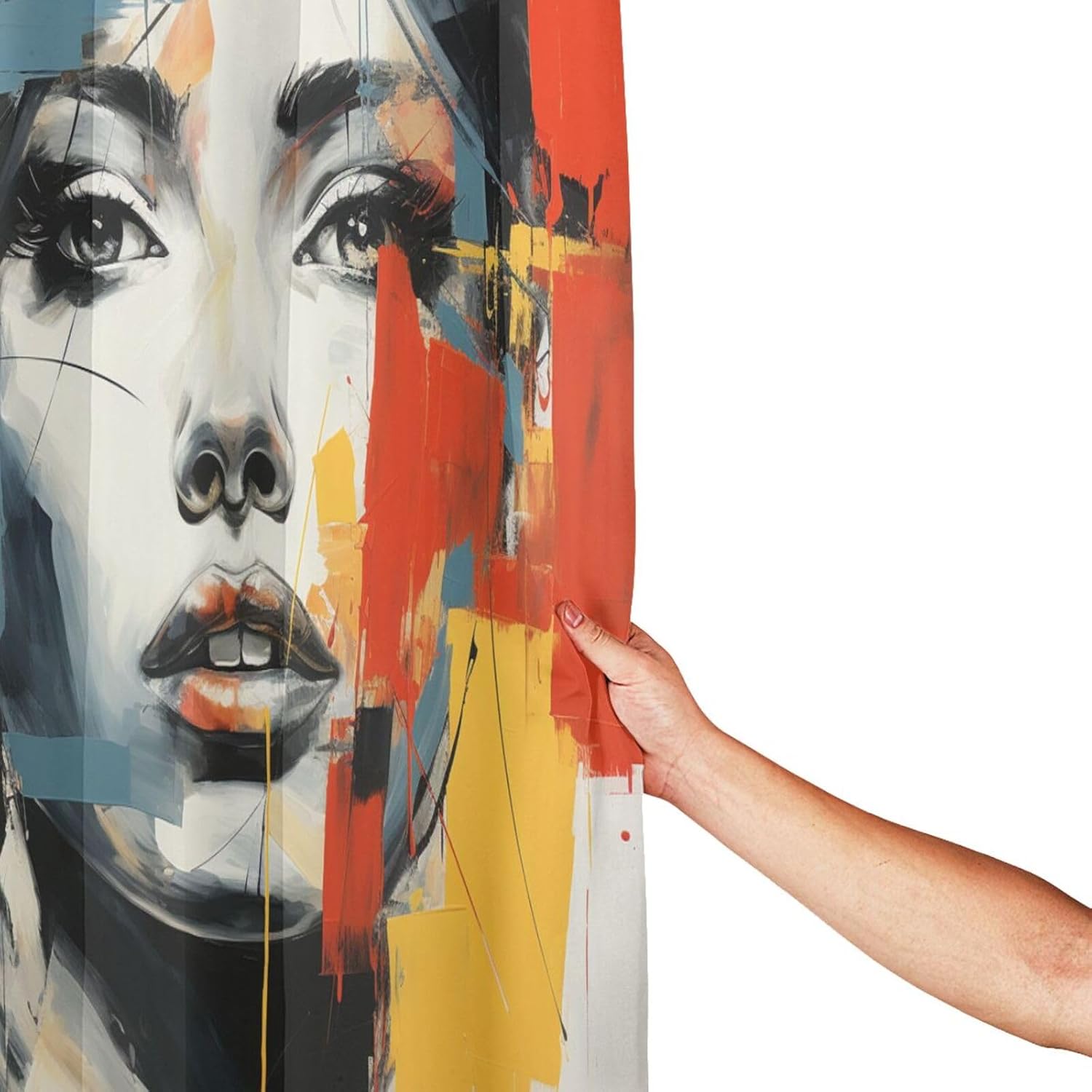 DAOWANGZUO Boho Red Yellow Blue Oil Painting Shower Curtain Set 72x72in