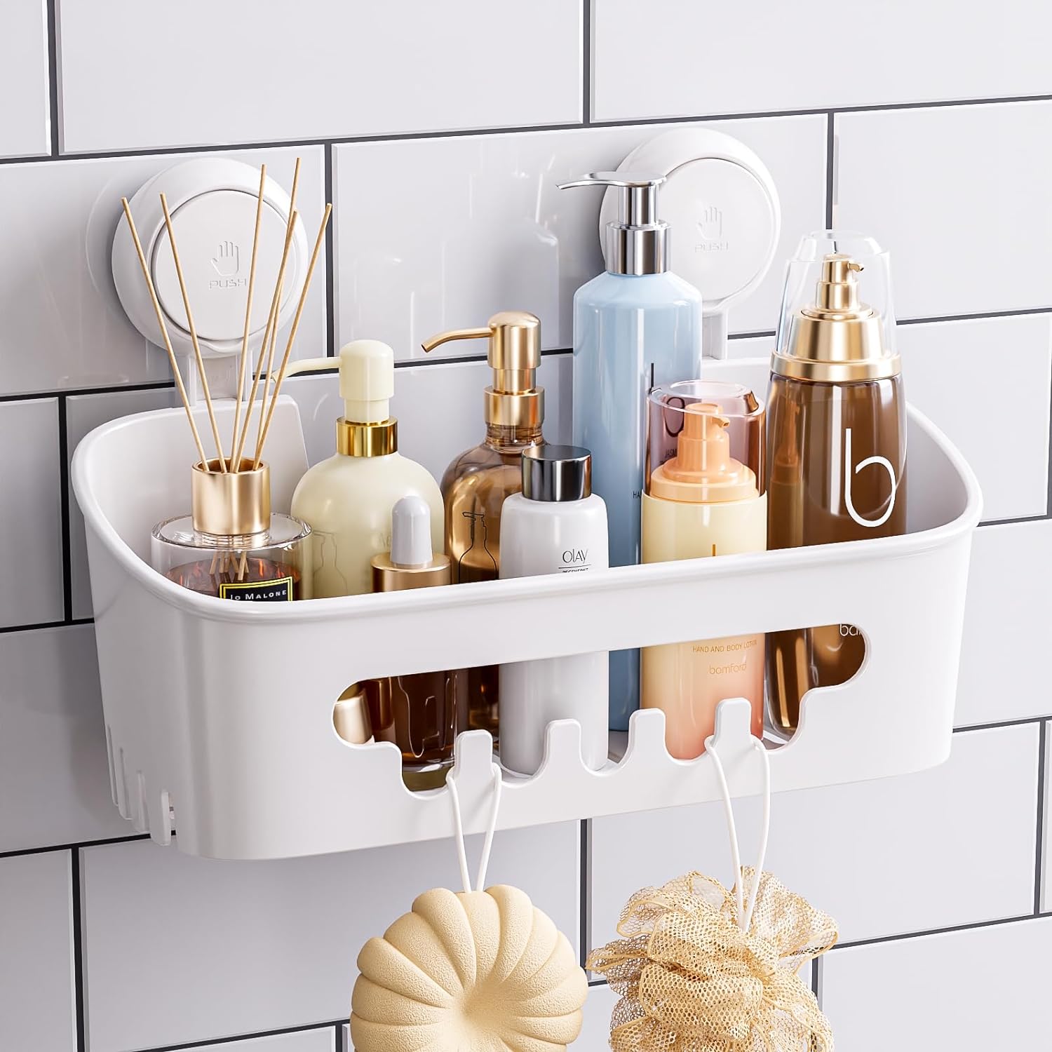 TAILI Heavy Duty Shower Caddy with Suction Cups Waterproof Storage Organizer White