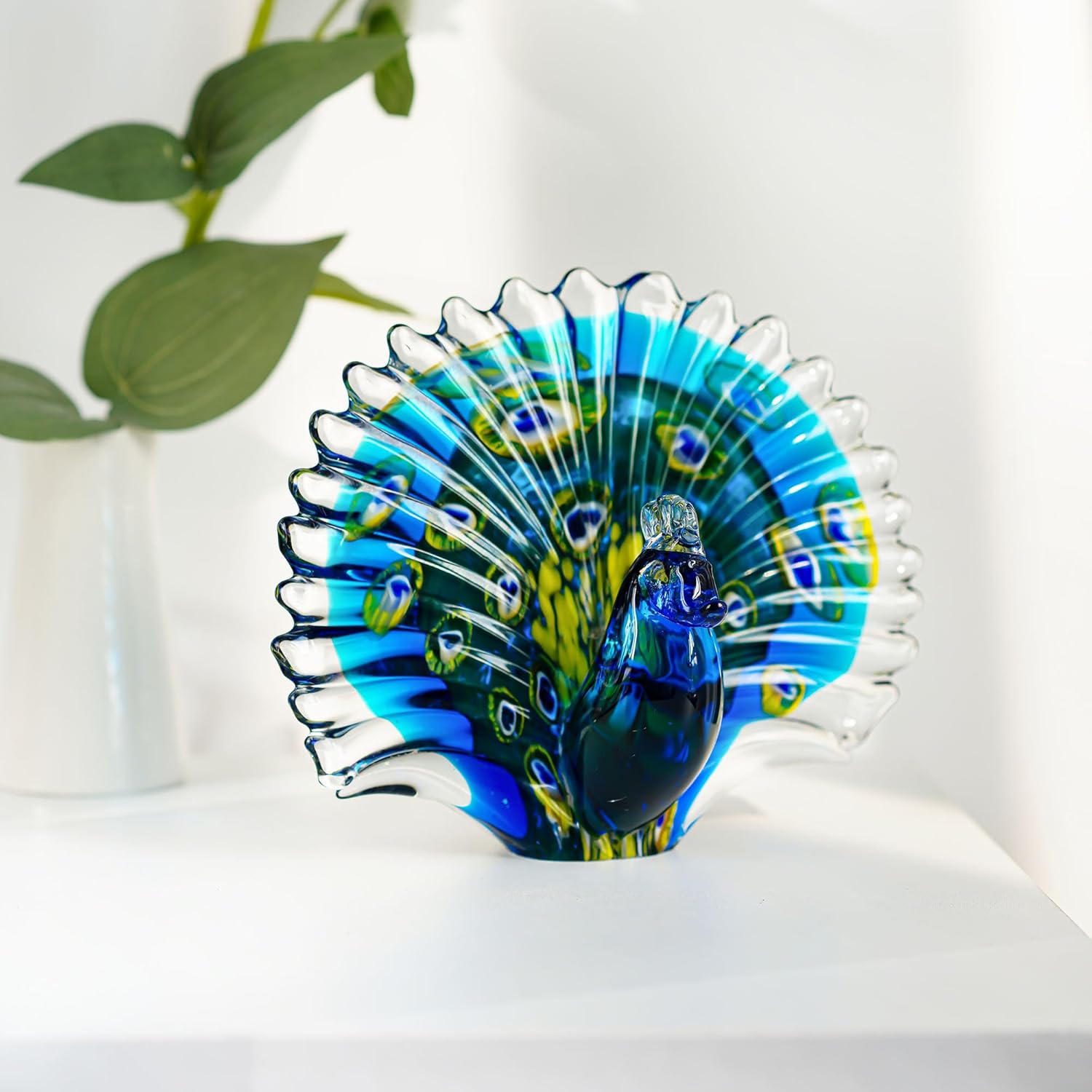 Crystalsuncatcher Peacock Art Glass Table Top Sculpture