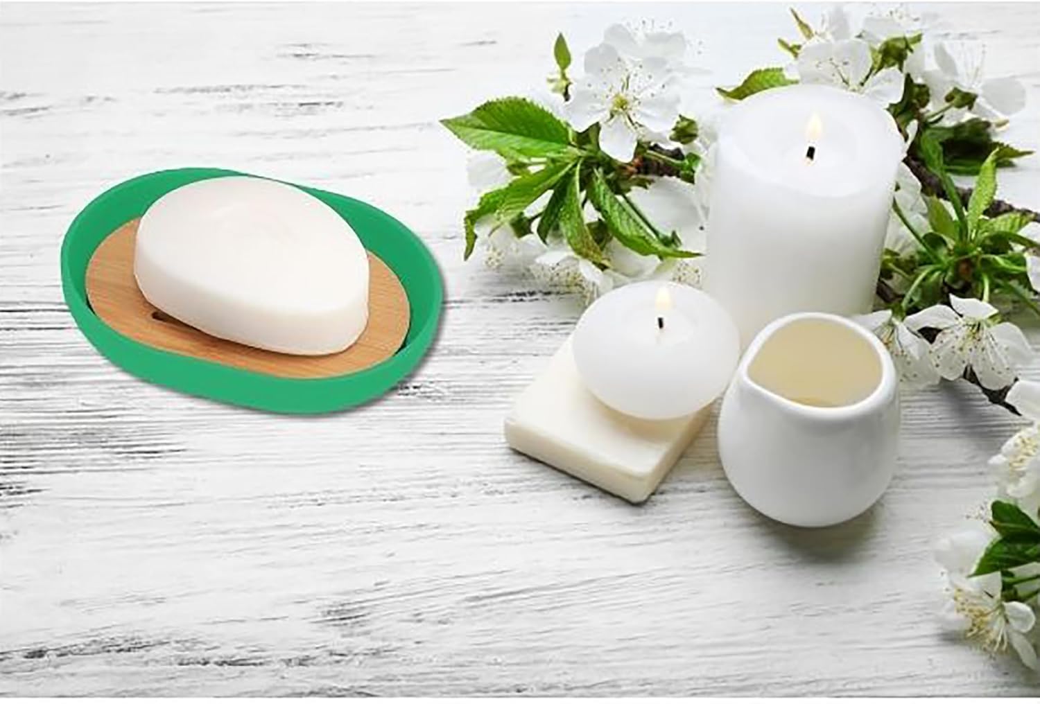 Premium Green Soap Dish with Bamboo Tray for Elegant Bath Organization
