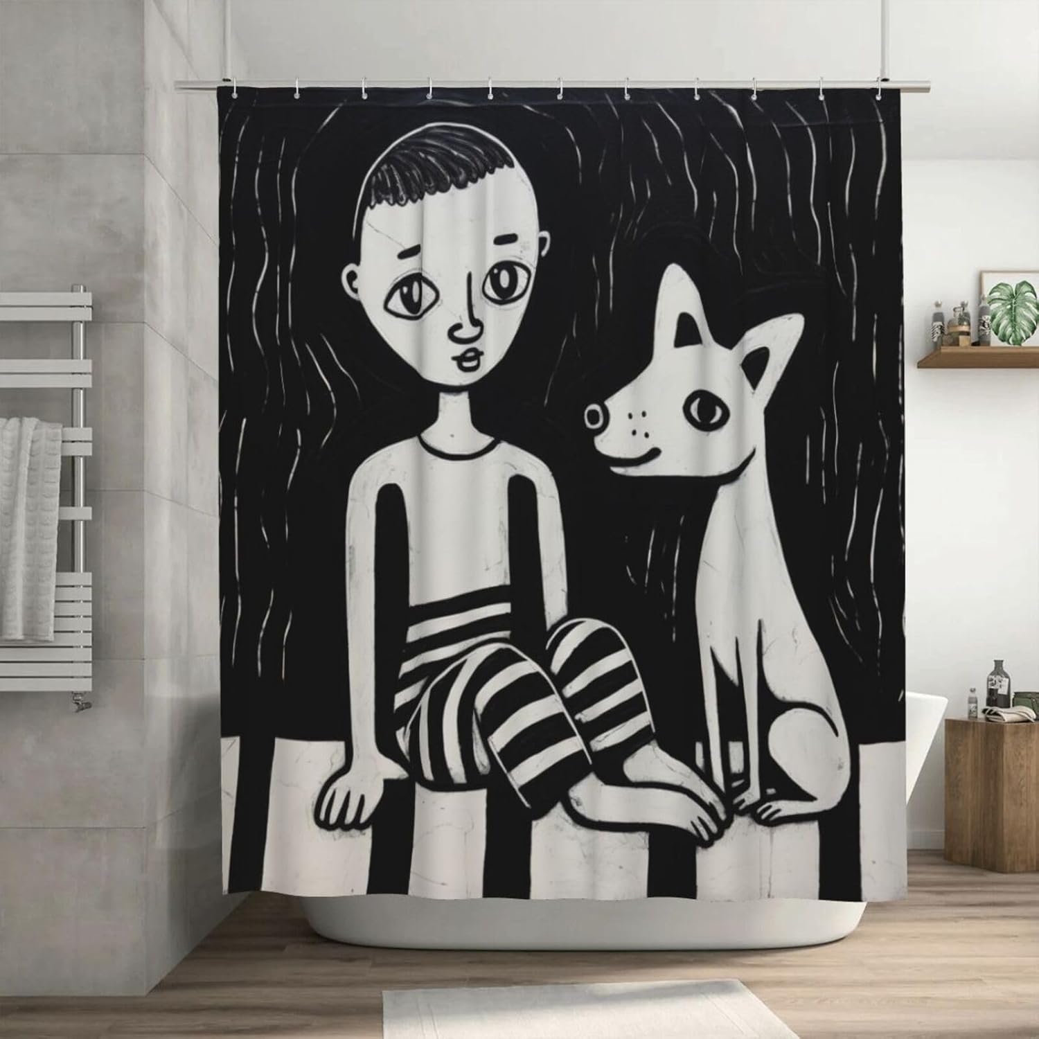 Abstract Boy Dog Shower Curtain Set with 12 Hooks 72x72in