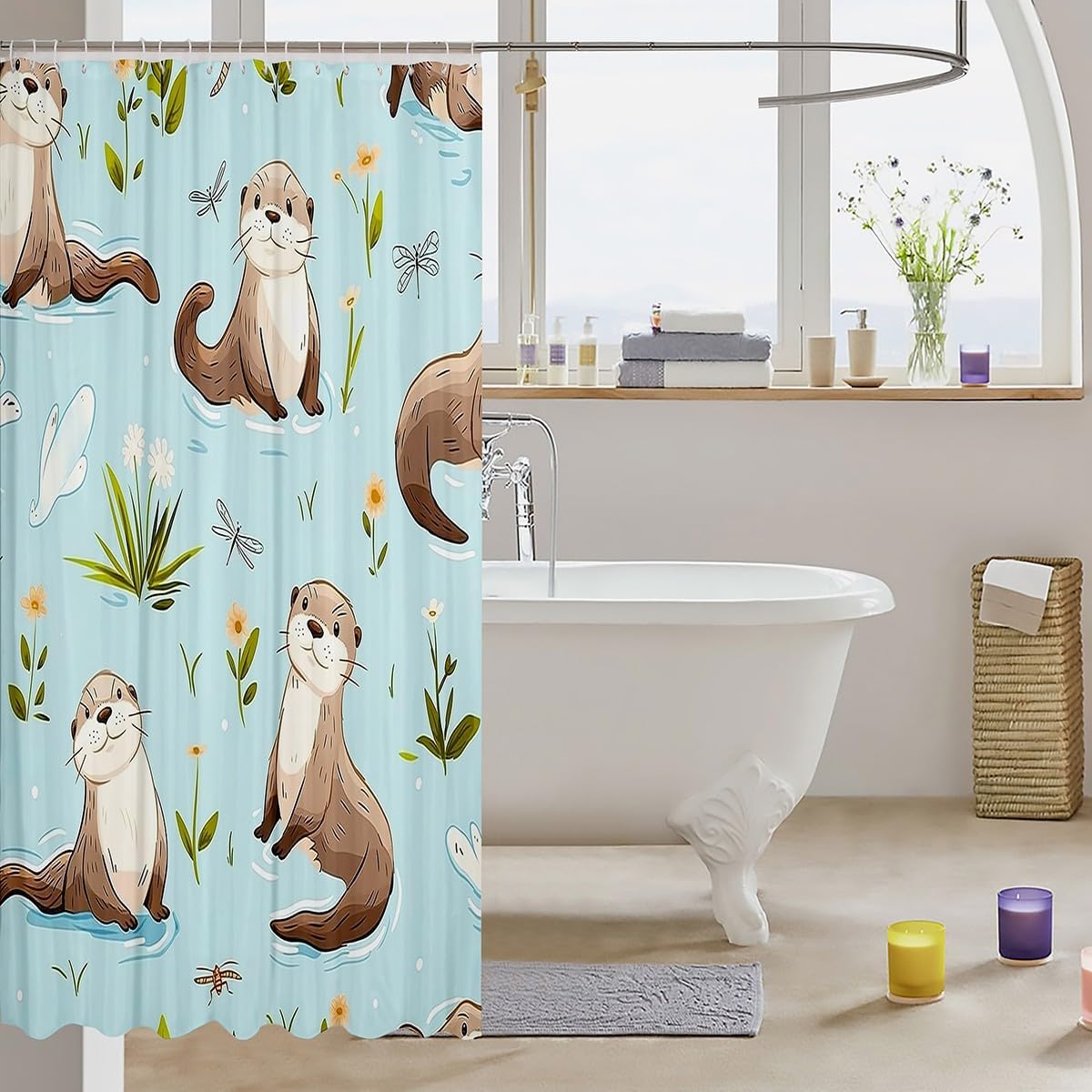 Erosebridal Sea Otter Shower Curtain Set for Kids