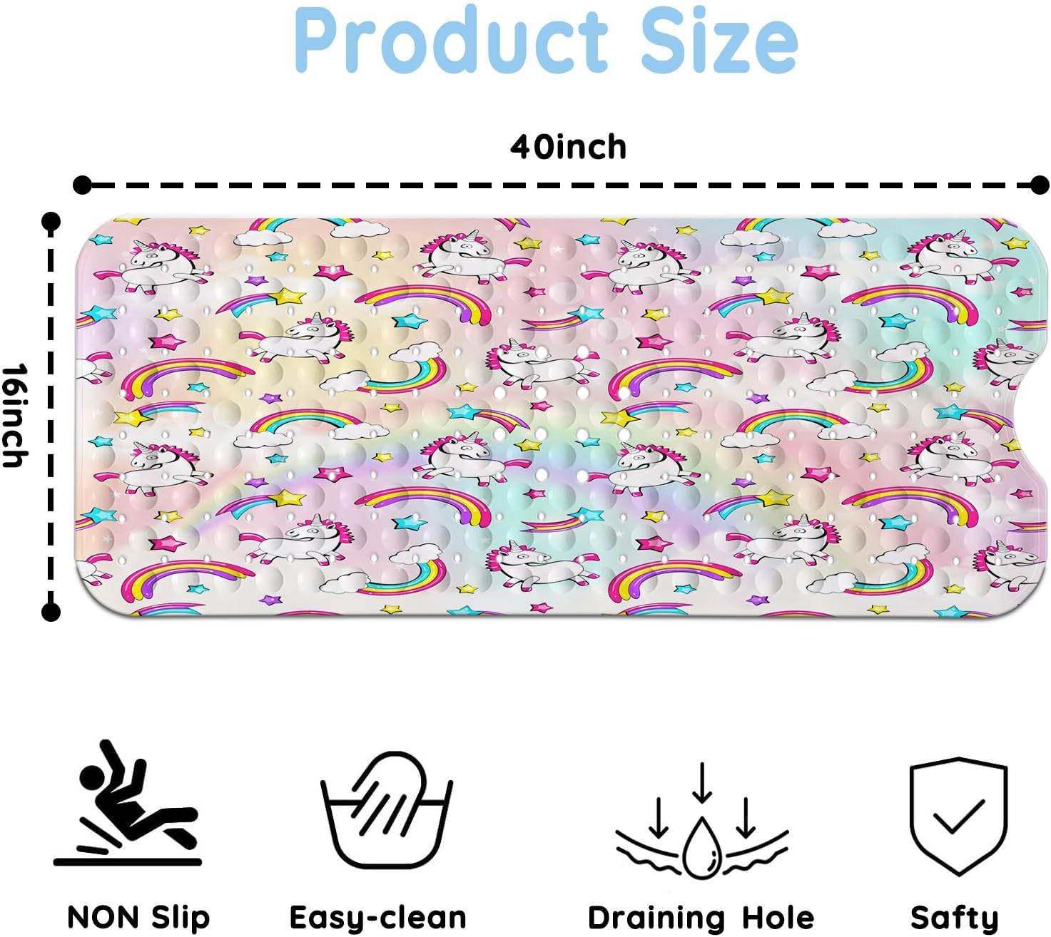 Pink Unicorn Rainbow Bathtub Mat for Kids