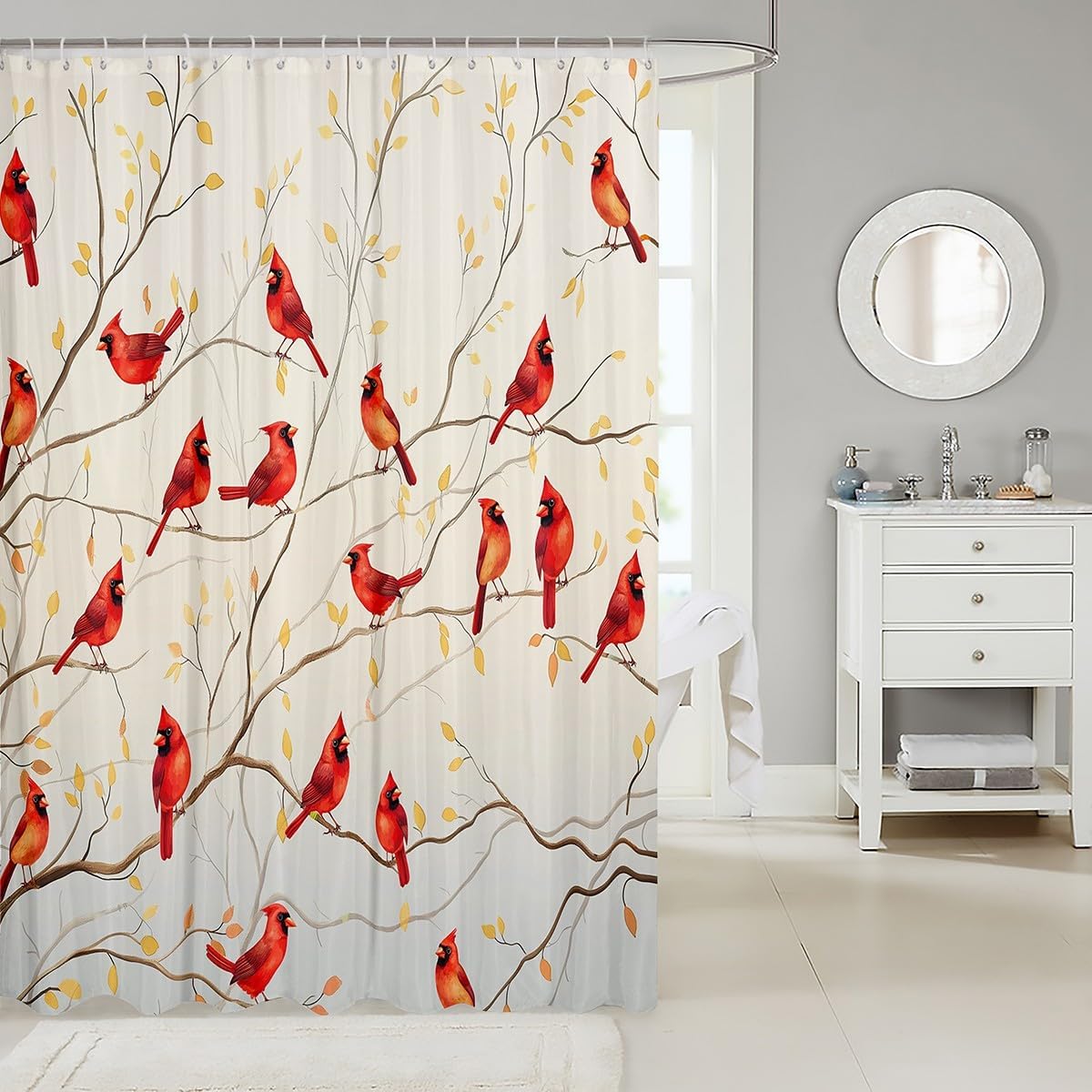 Erosebridal Red Bird Waterproof Shower Curtain Set