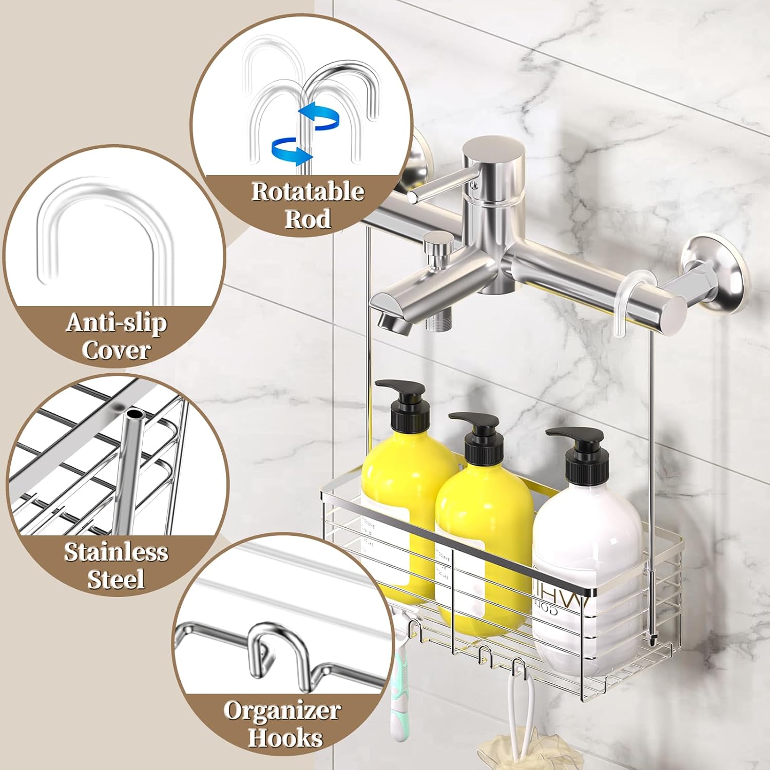 DELLAN Hanging Shower Caddy with 4 Hooks
