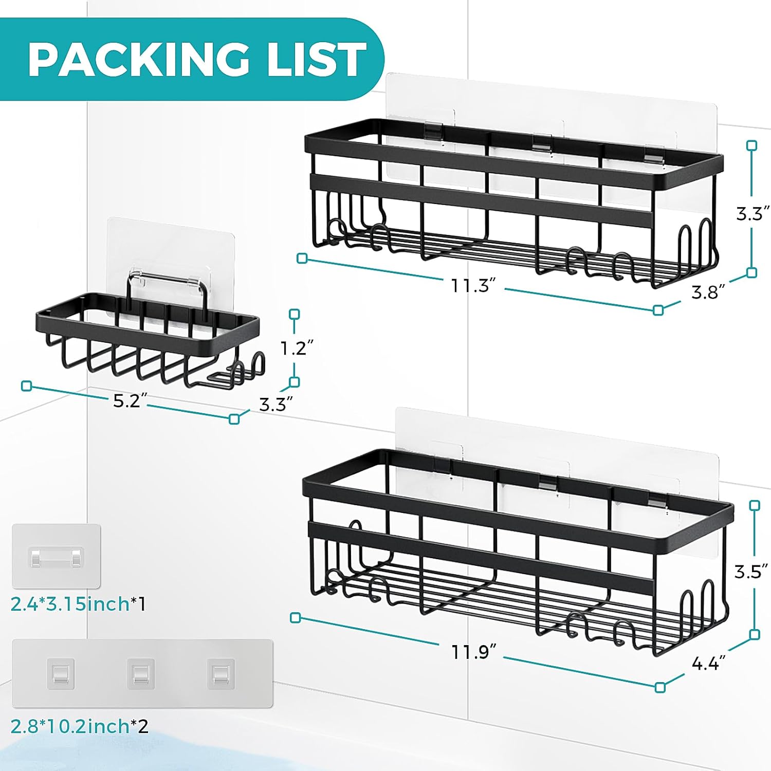 HomeHacks 3-Pack Shower Caddy with Hooks and Soap Holder