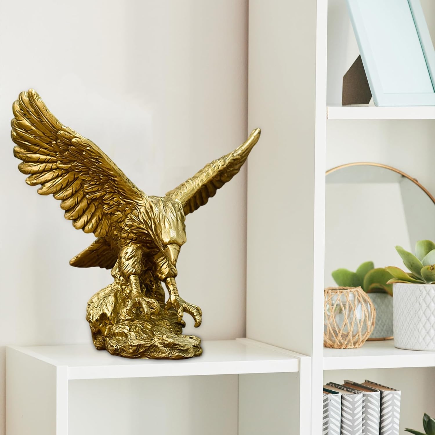Golden Resin Flying Wild Eagle Statue - Perfect Home Office Decor
