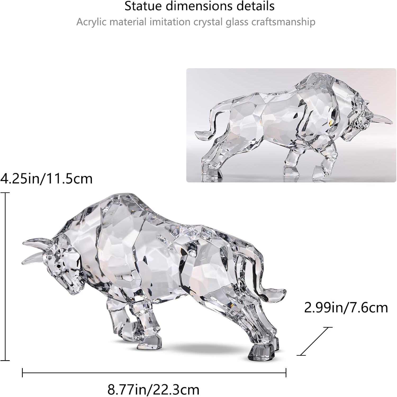 Acrylic Wall Street Bull Statue Office Desk Decor
