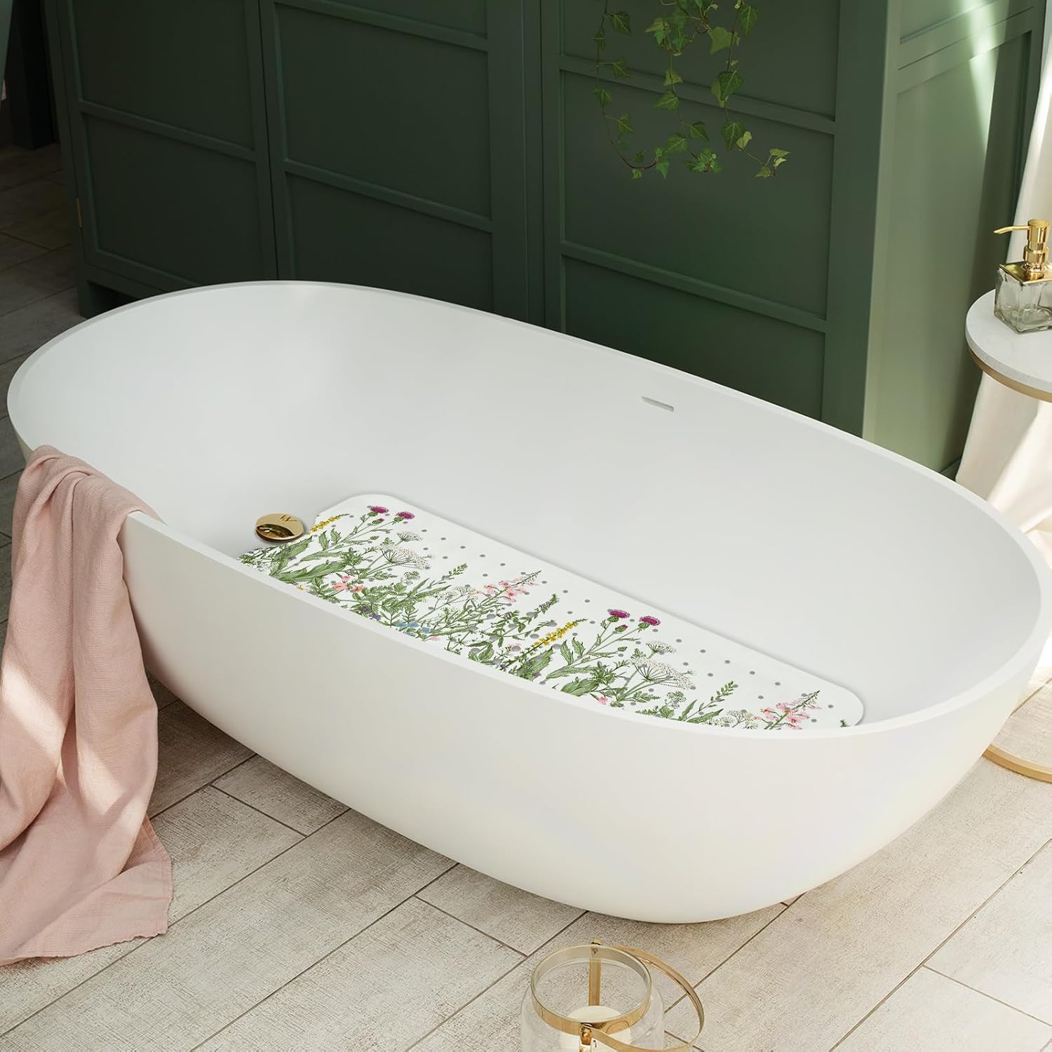 Non Slip Flower Bathtub Mat with Suction Cups 40x16 Inch