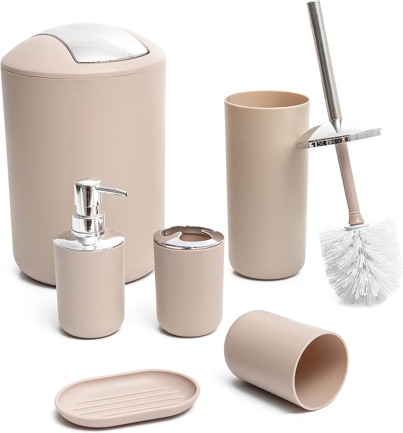 Moss Stone 6 Piece Bathroom Accessory Set - Beige