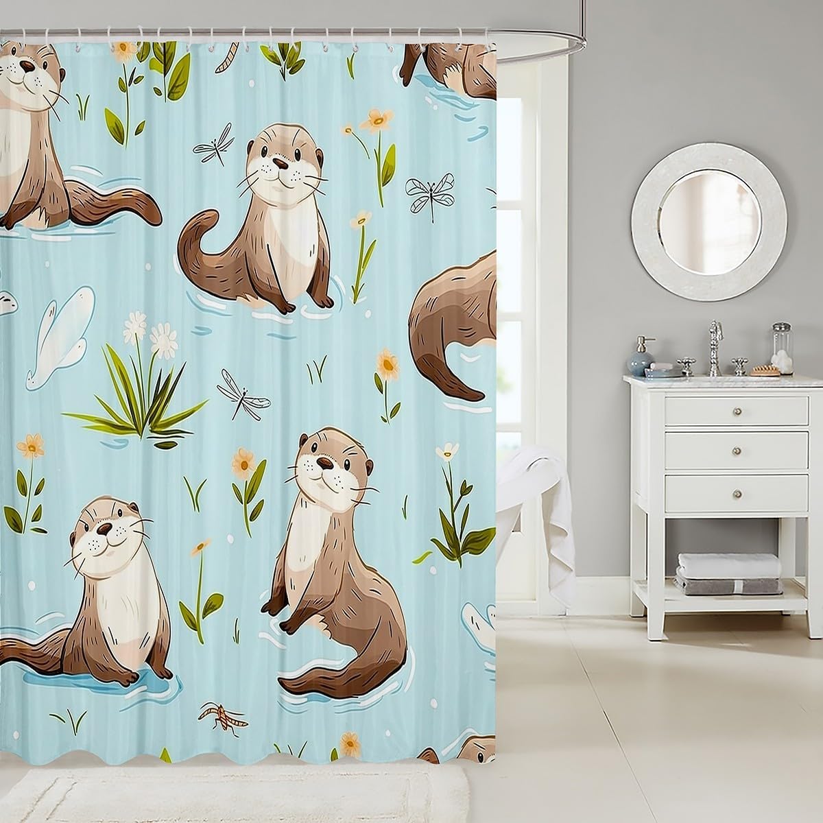 Erosebridal Sea Otter Shower Curtain Set for Kids