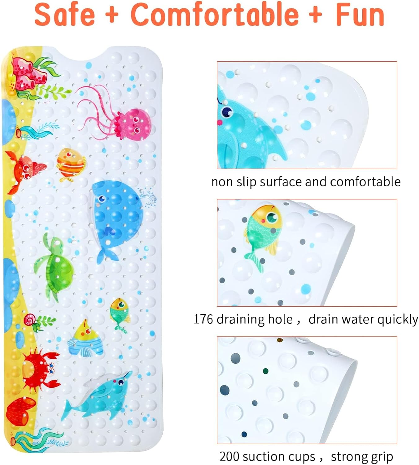 Secopad Kids Bath Mat - Little Whale 40 X 16 Inch Non Slip