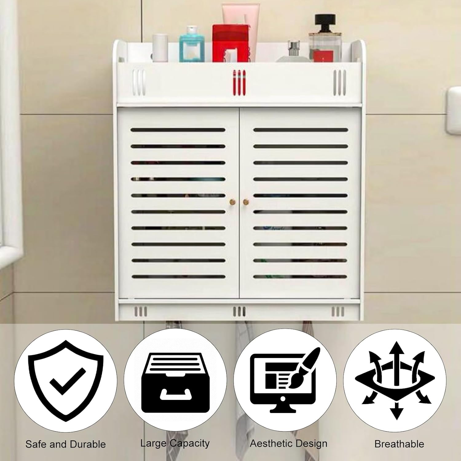 Wicoanox Bathroom Wall Cabinet with 2 Doors White